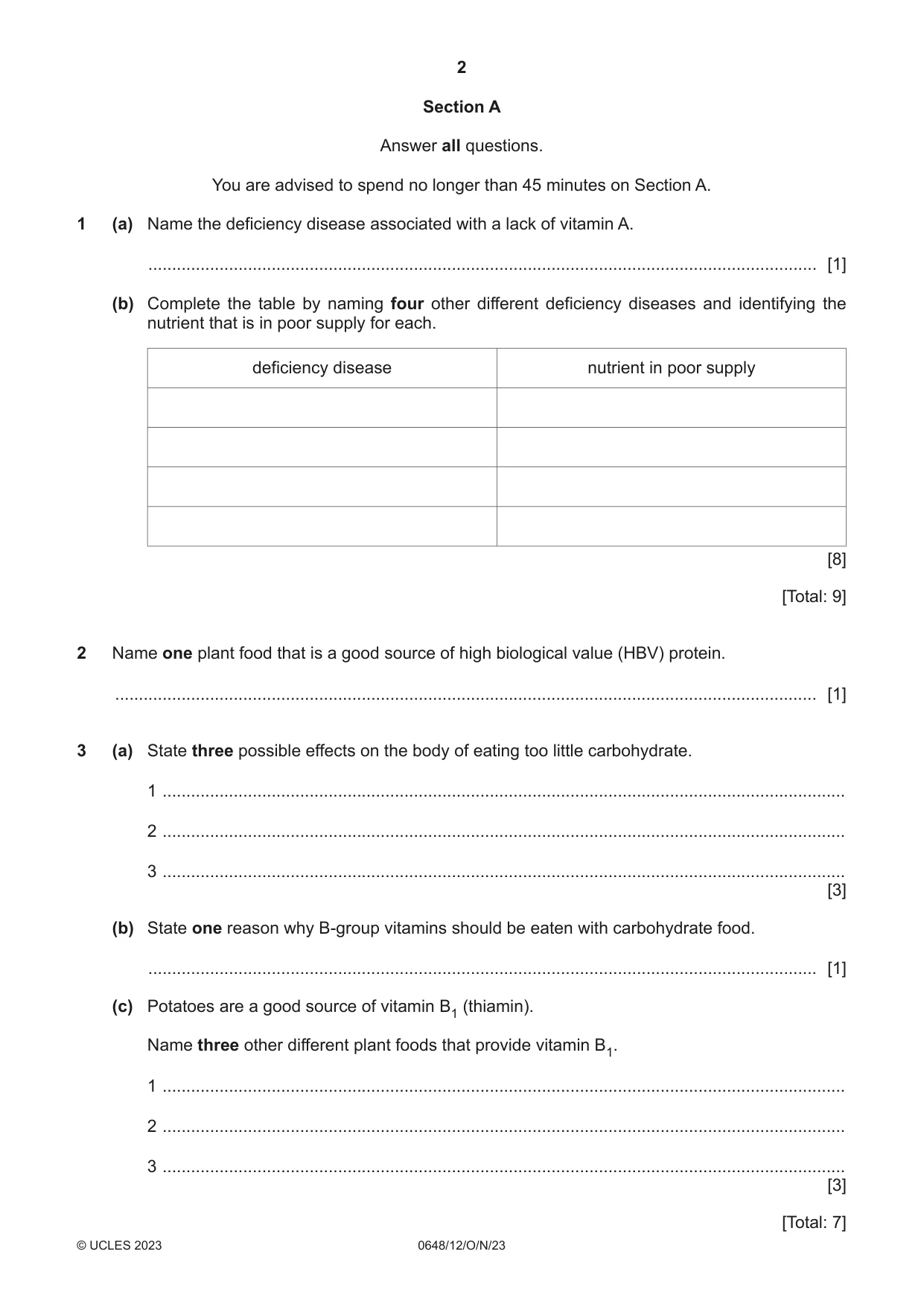 Cambridge IGCSE Food and Nutrition 0648 2023 Oct/Nov Paper 1 · Variant 2 question paper, page 2 of 12