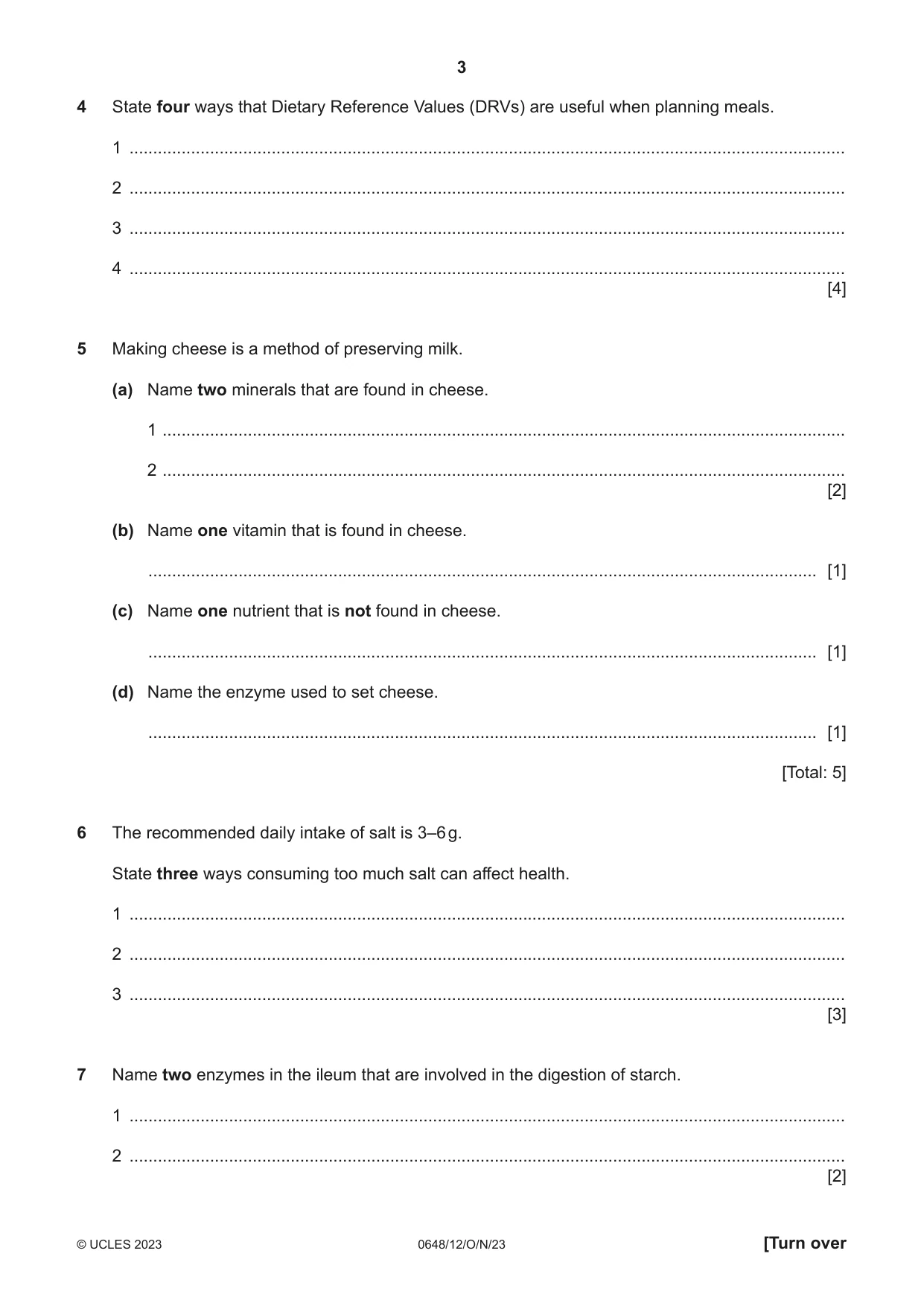 Cambridge IGCSE Food and Nutrition 0648 2023 Oct/Nov Paper 1 · Variant 2 question paper, page 3 of 12