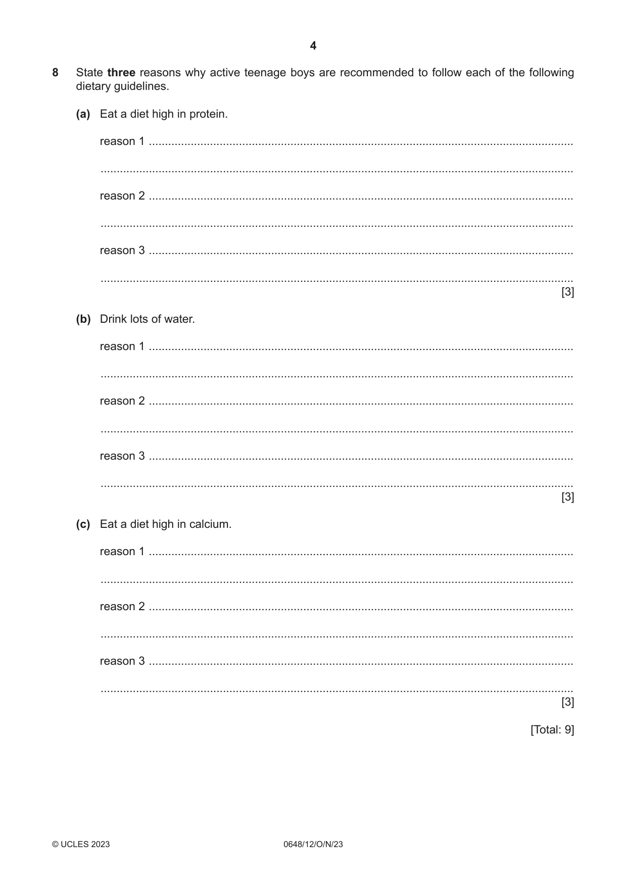 Cambridge IGCSE Food and Nutrition 0648 2023 Oct/Nov Paper 1 · Variant 2 question paper, page 4 of 12