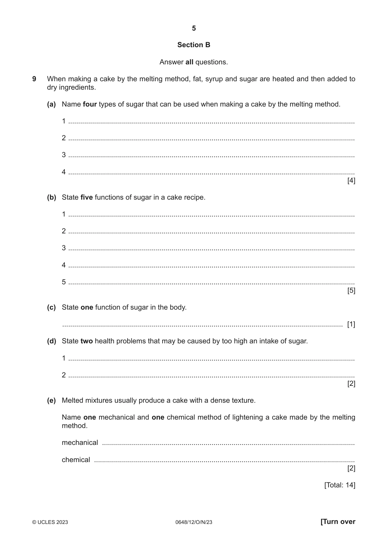 Cambridge IGCSE Food and Nutrition 0648 2023 Oct/Nov Paper 1 · Variant 2 question paper, page 5 of 12