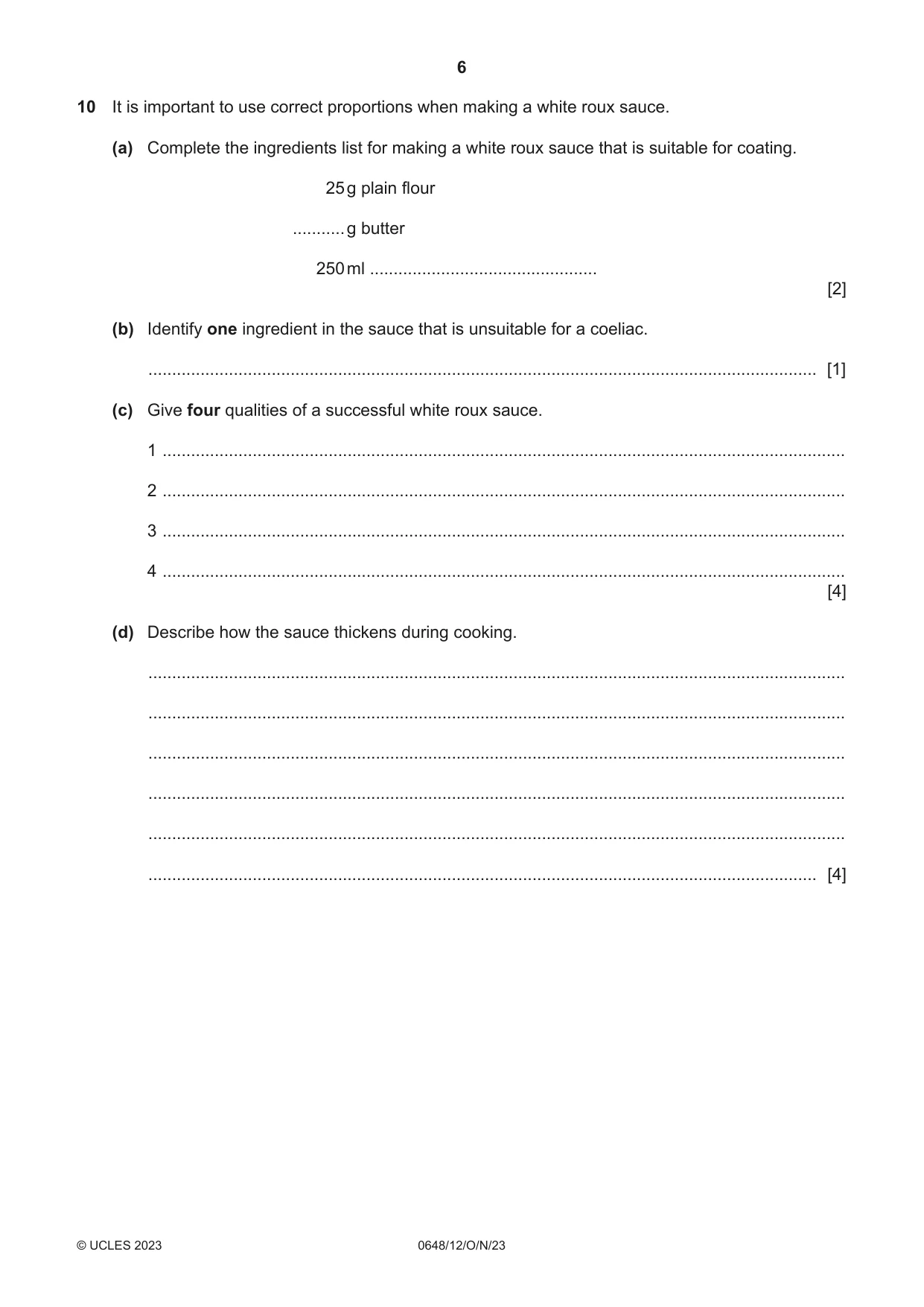 Cambridge IGCSE Food and Nutrition 0648 2023 Oct/Nov Paper 1 · Variant 2 question paper, page 6 of 12