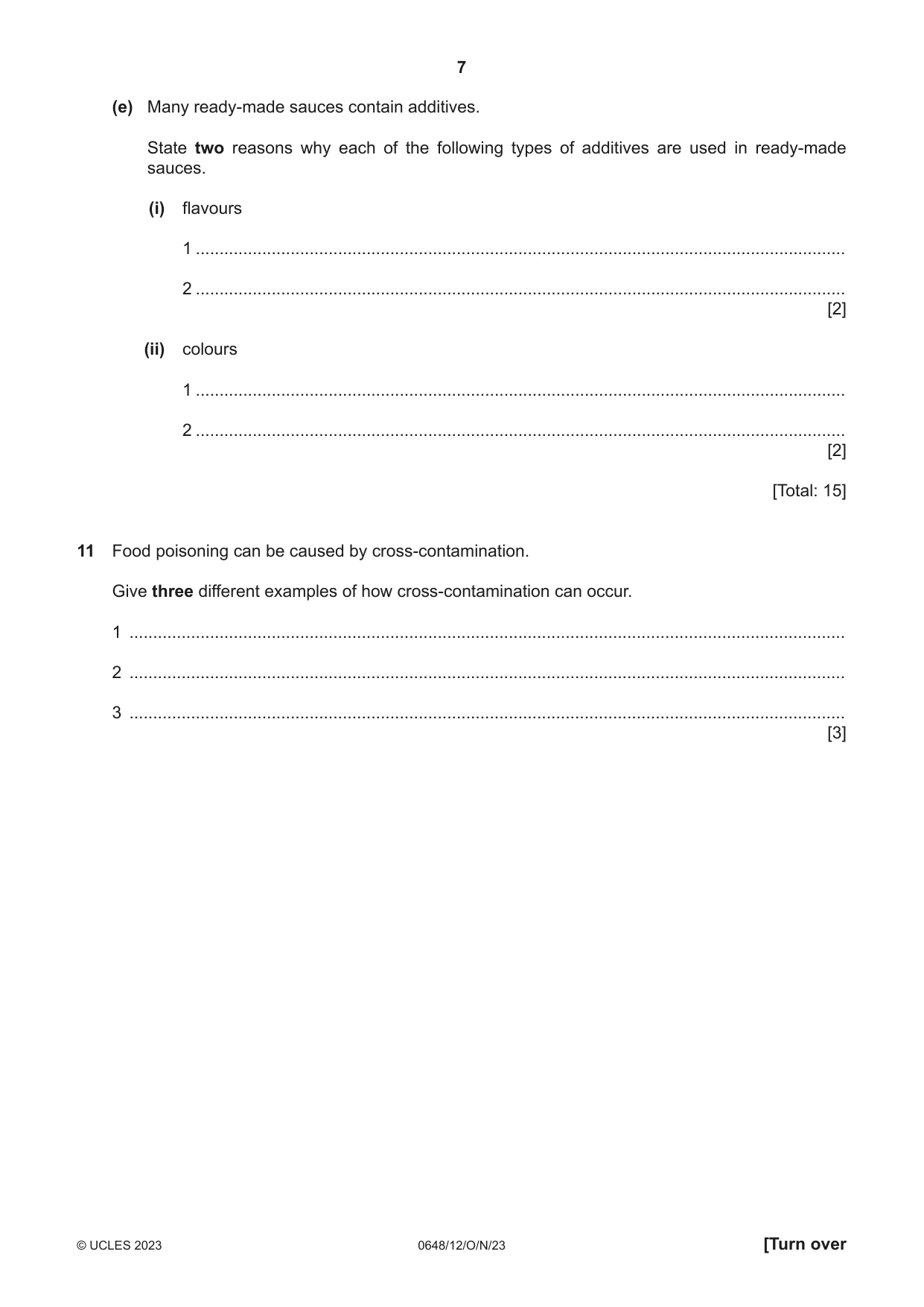 Cambridge IGCSE Food and Nutrition 0648 2023 Oct/Nov Paper 1 · Variant 2 question paper, page 7 of 12