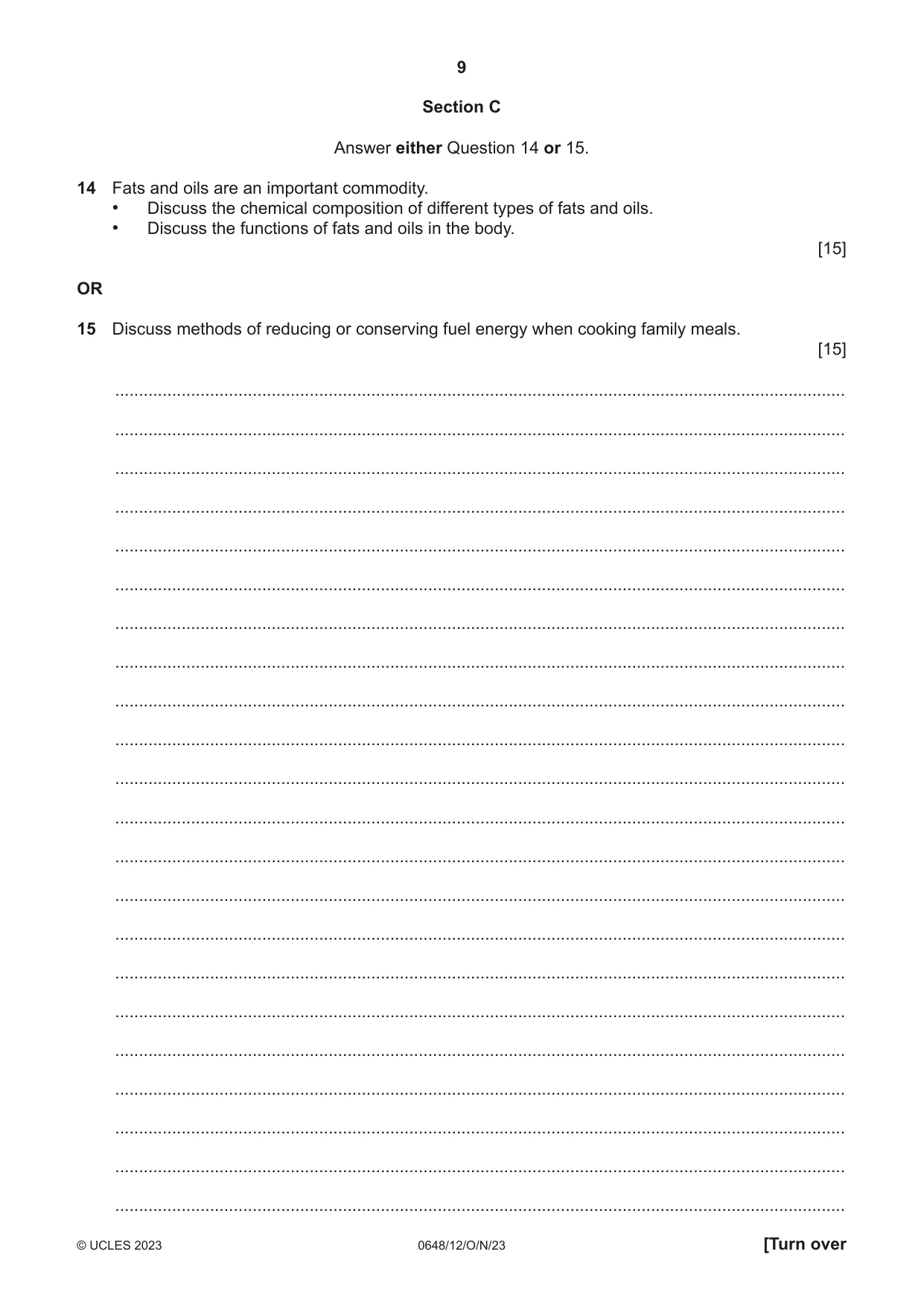 Cambridge IGCSE Food and Nutrition 0648 2023 Oct/Nov Paper 1 · Variant 2 question paper, page 9 of 12