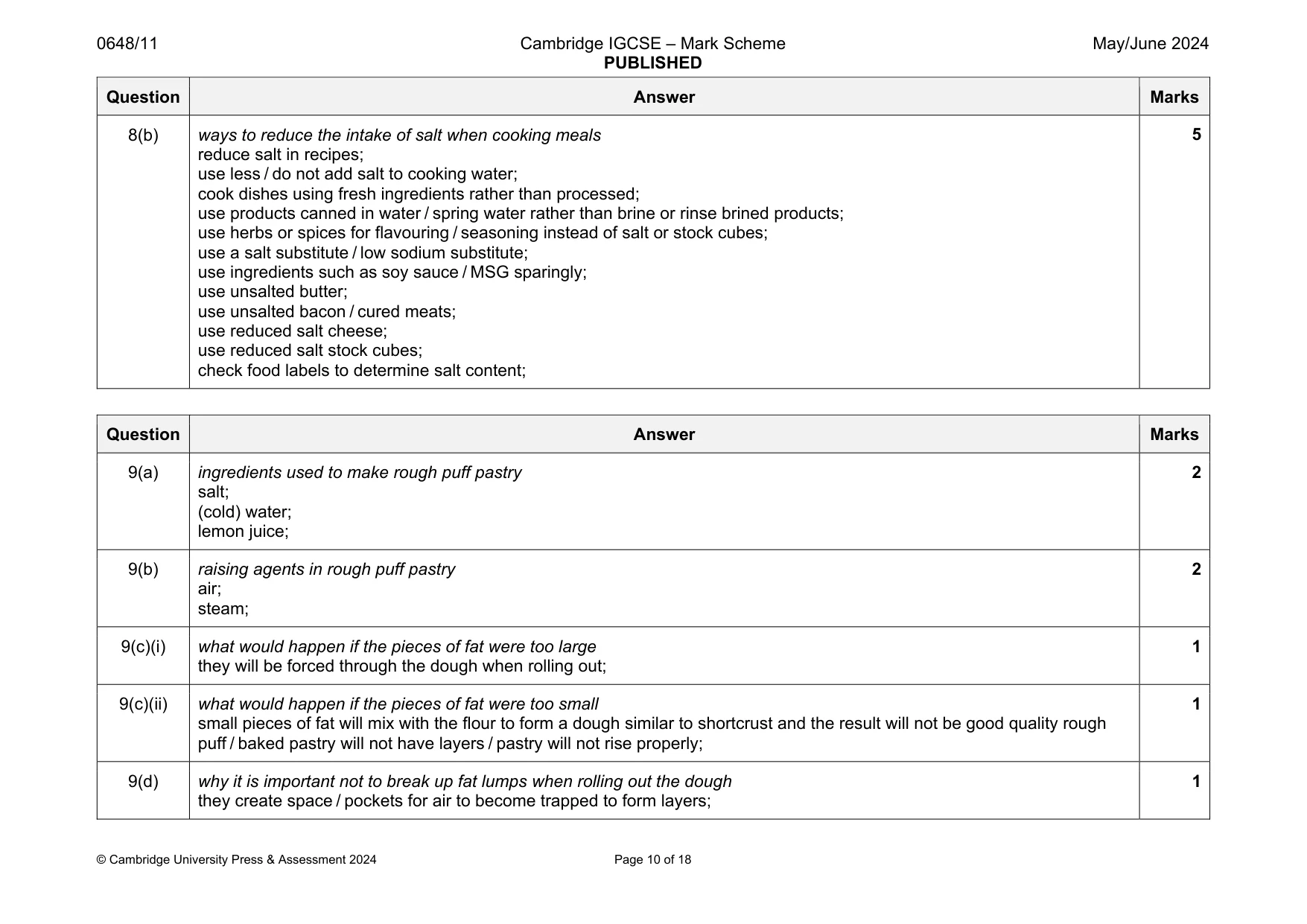 Mark scheme, page 10 of 18