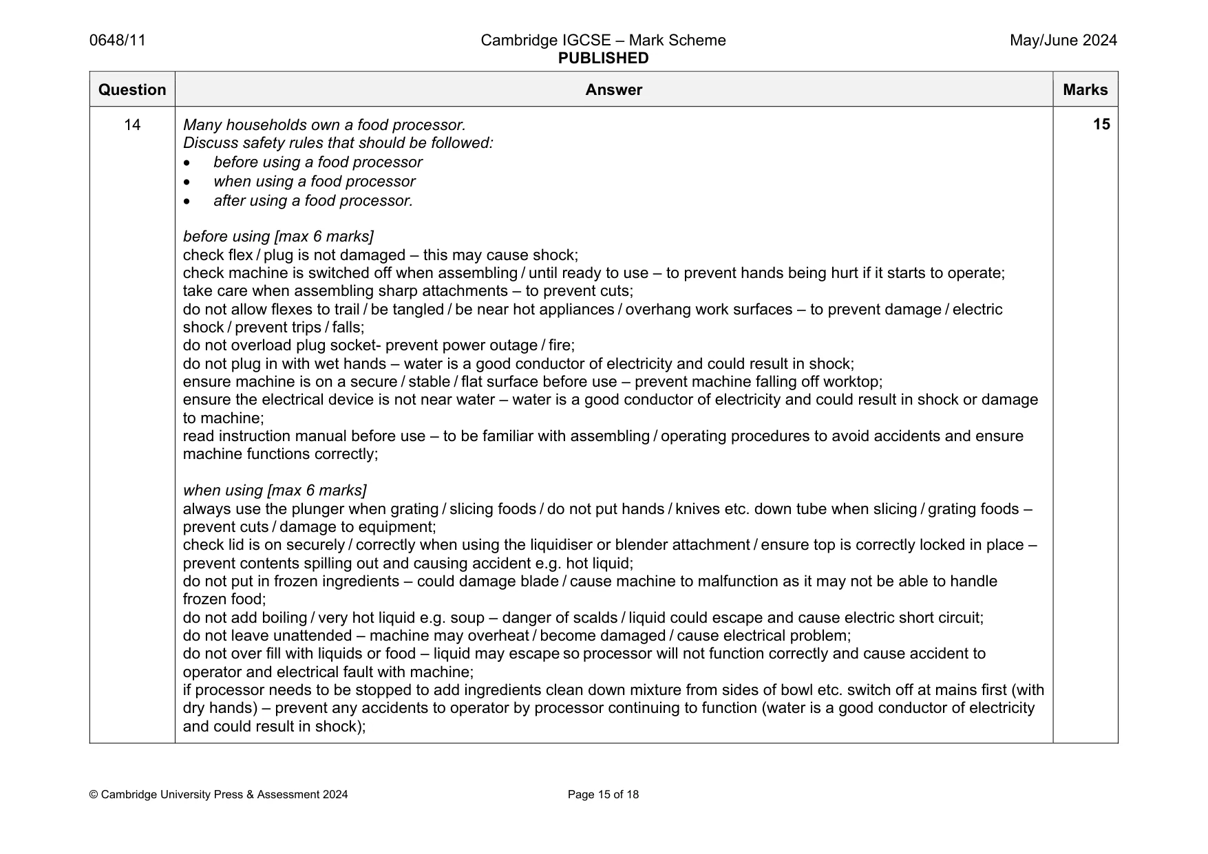 Mark scheme, page 15 of 18
