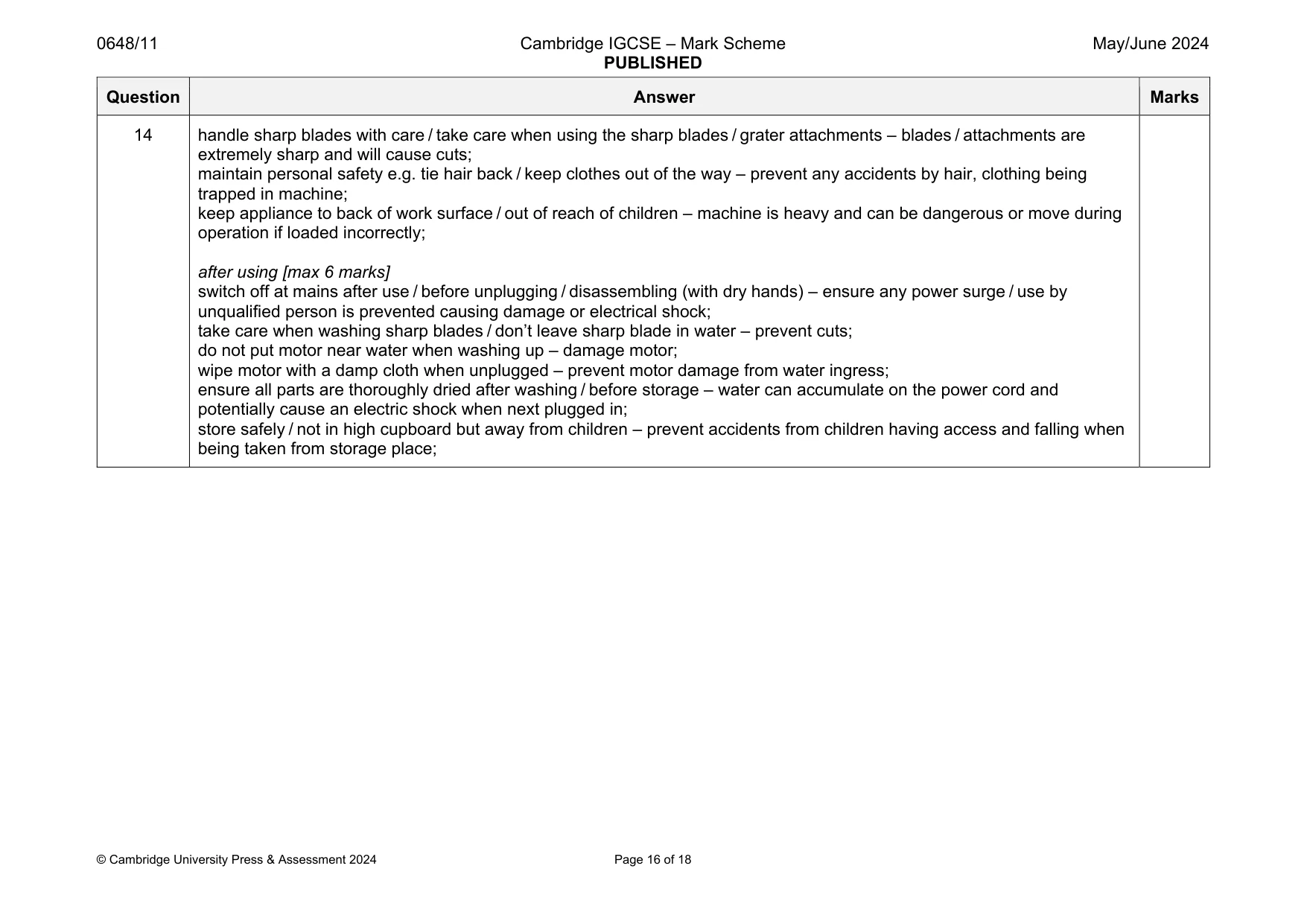 Mark scheme, page 16 of 18
