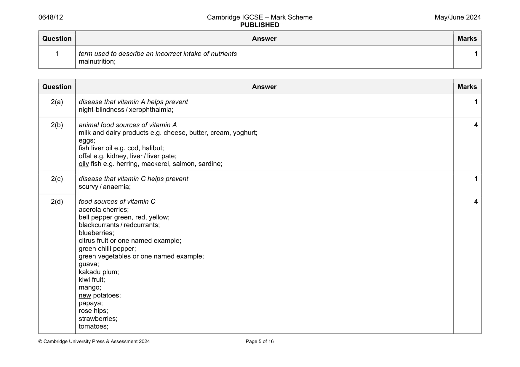 Mark scheme, page 5 of 16