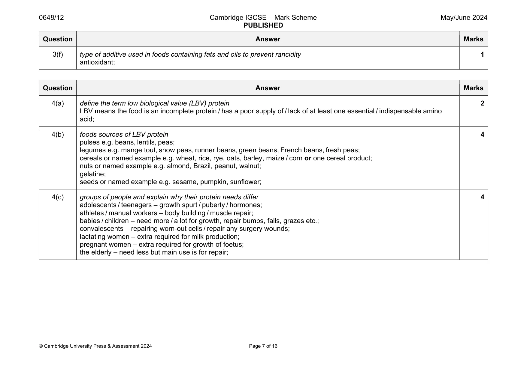 Mark scheme, page 7 of 16