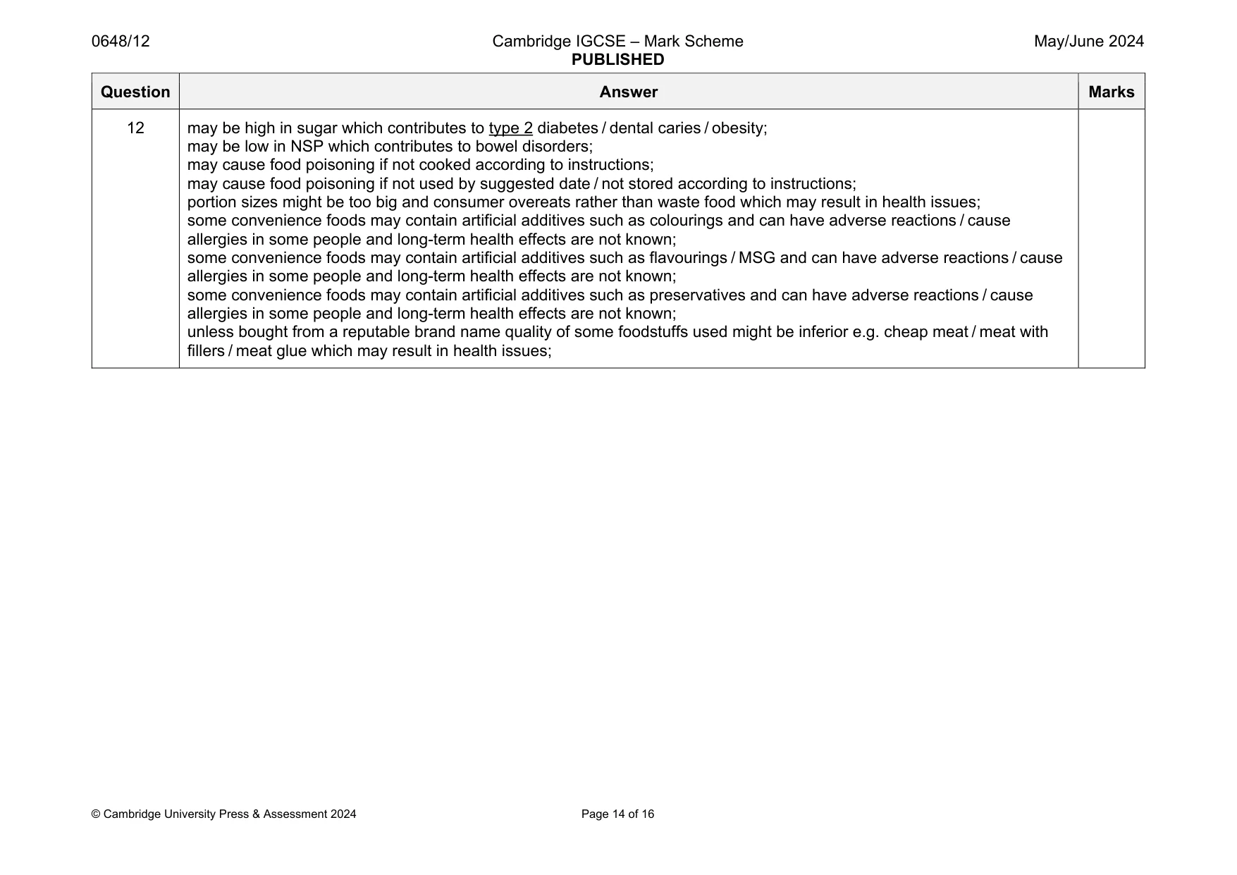 Mark scheme, page 14 of 16