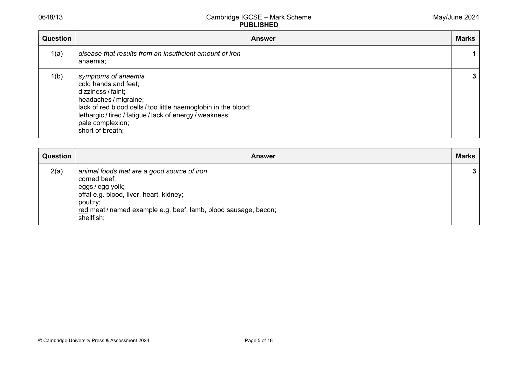 Mark scheme, page 5 of 18