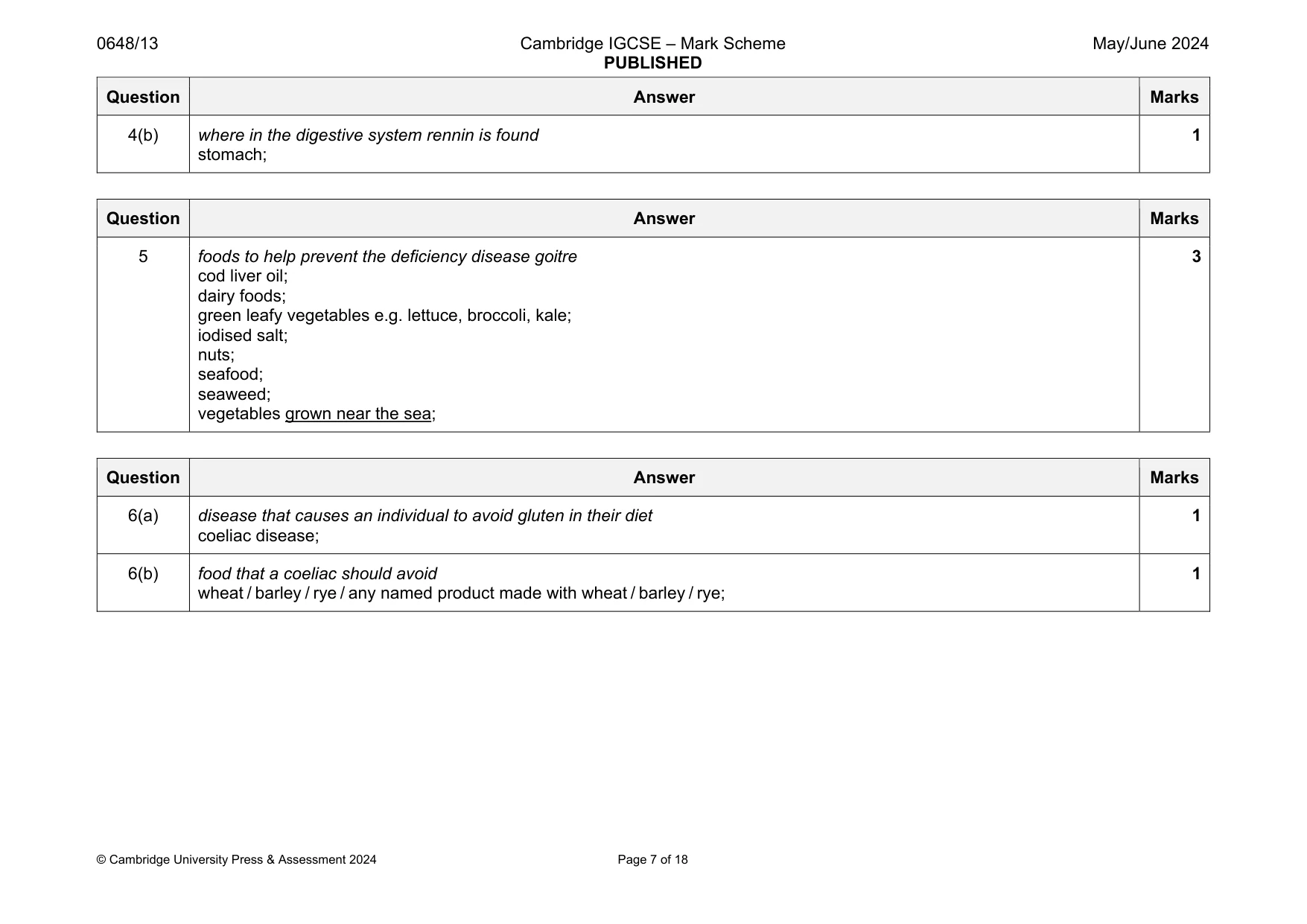 Mark scheme, page 7 of 18