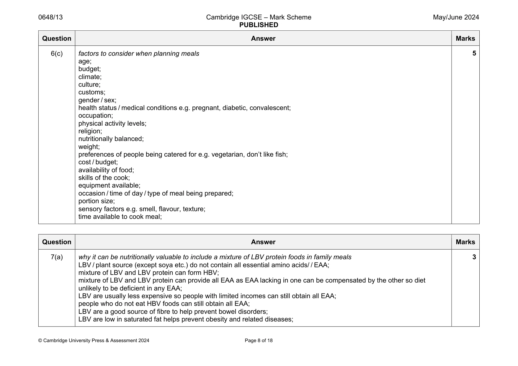 Mark scheme, page 8 of 18