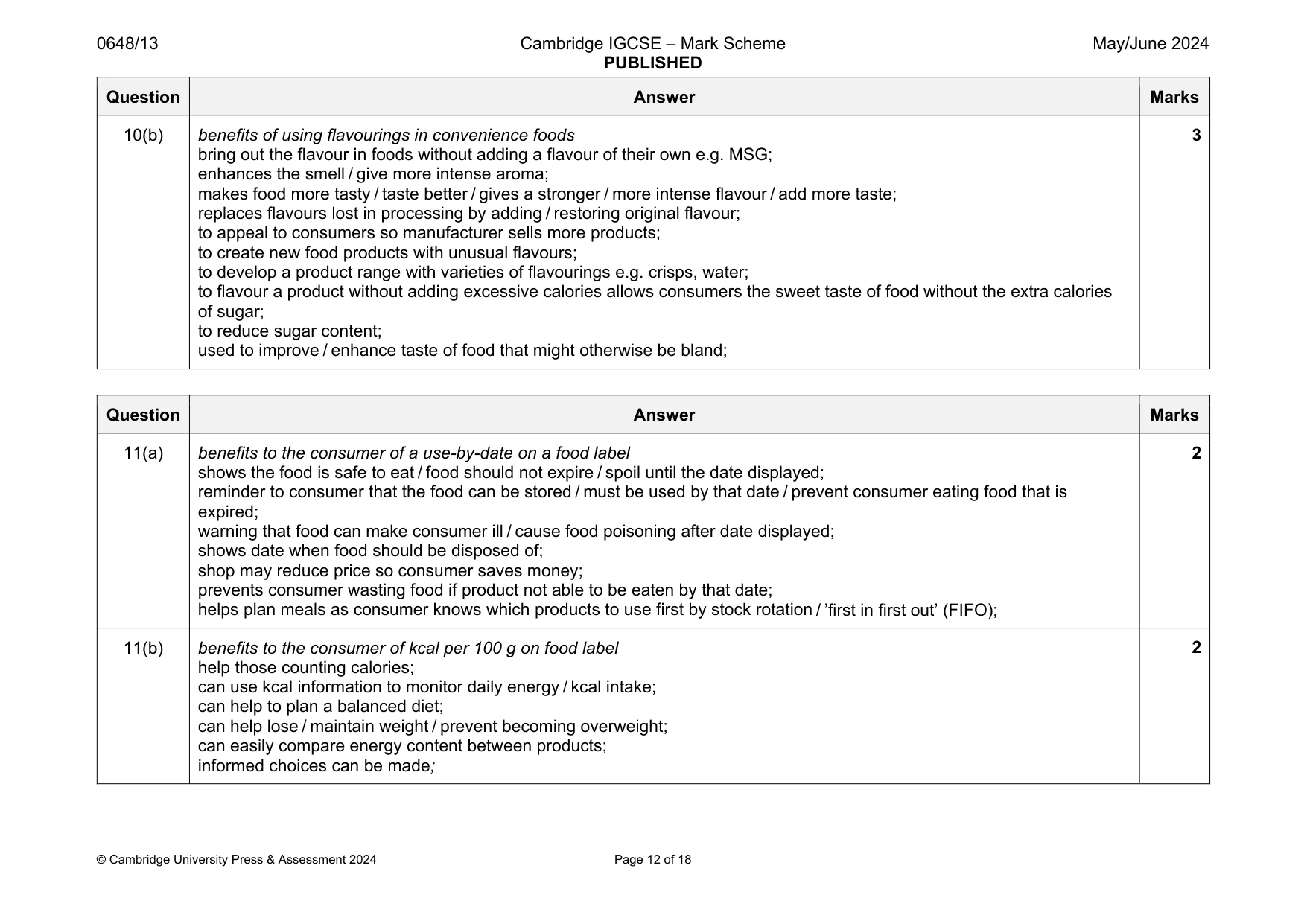 Mark scheme, page 12 of 18