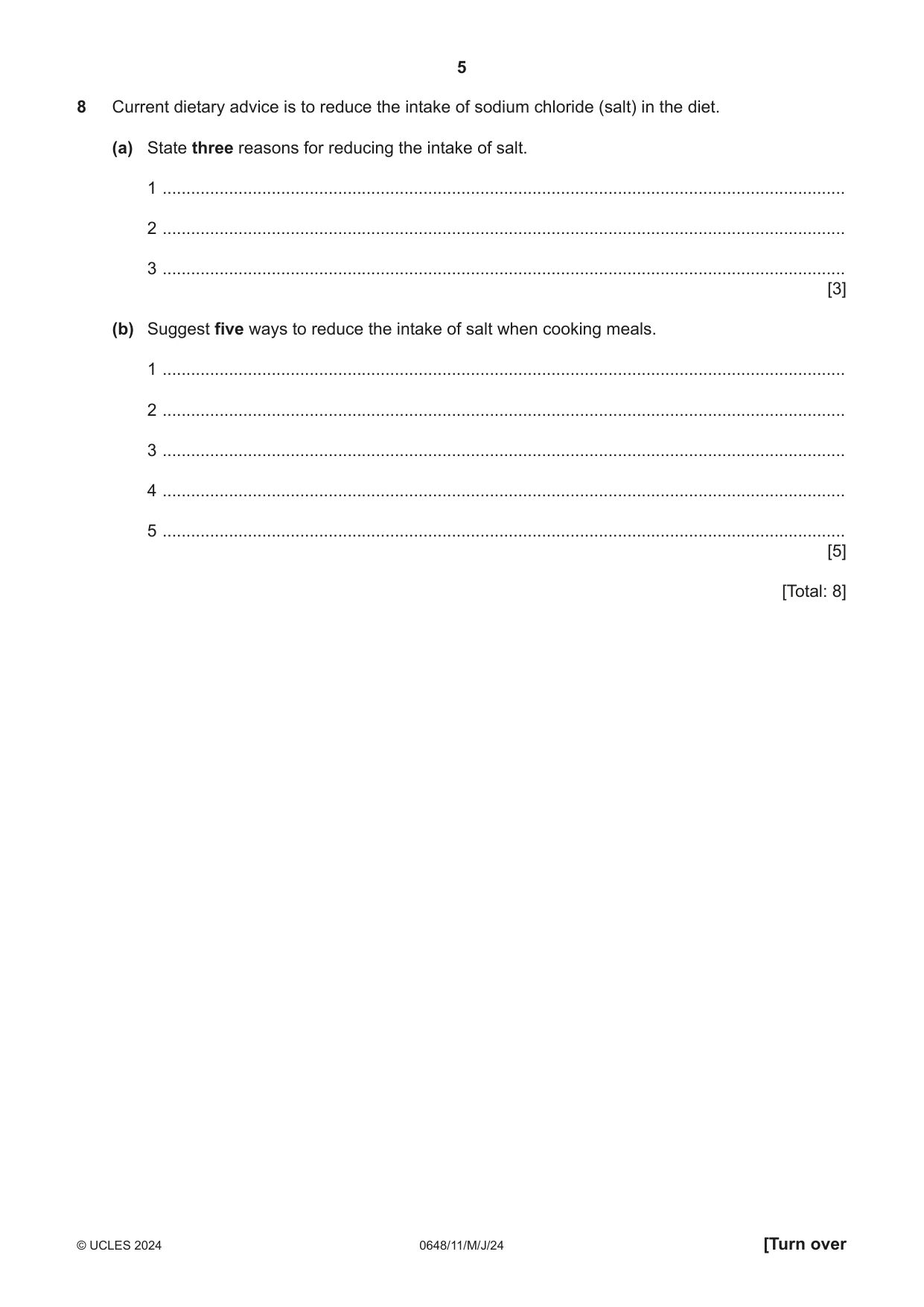 Cambridge IGCSE Food and Nutrition 0648 2024 May/June Paper 1 · Variant 1 question paper, page 5 of 12