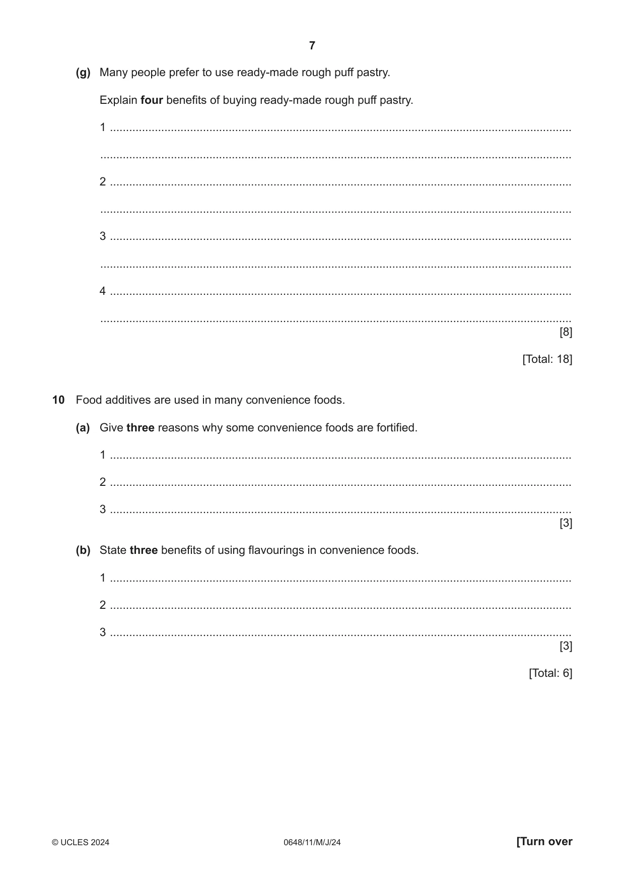 Cambridge IGCSE Food and Nutrition 0648 2024 May/June Paper 1 · Variant 1 question paper, page 7 of 12