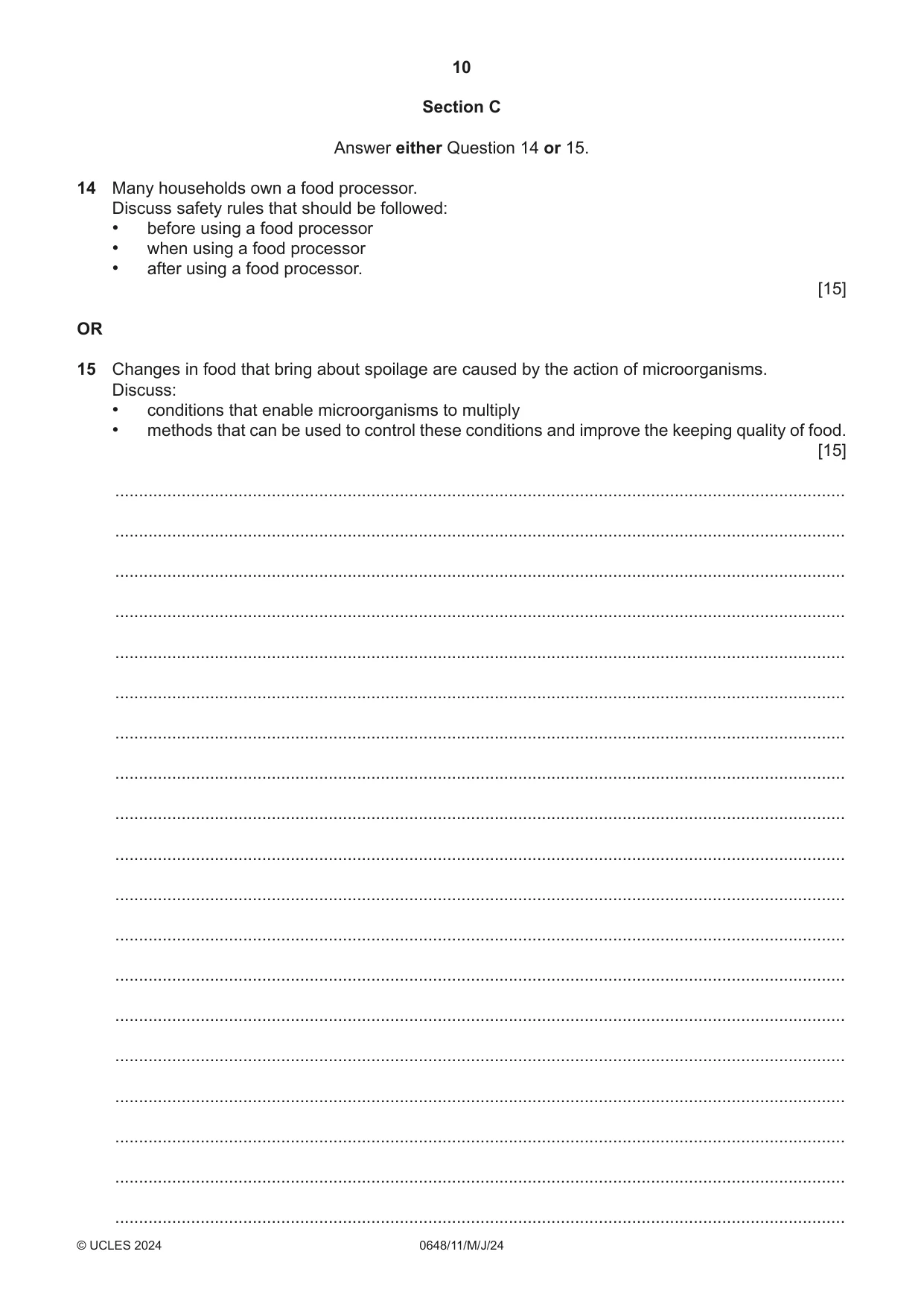 Cambridge IGCSE Food and Nutrition 0648 2024 May/June Paper 1 · Variant 1 question paper, page 10 of 12