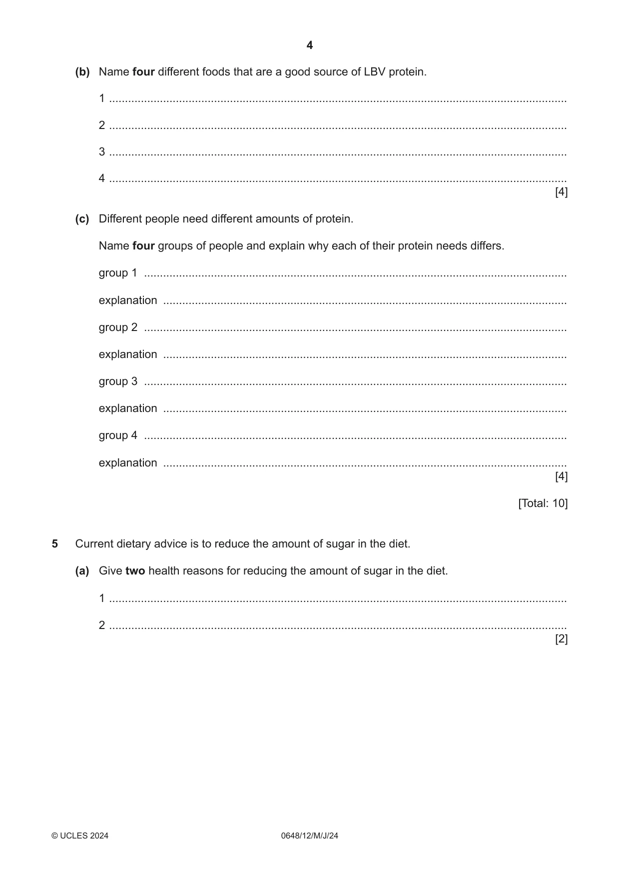 Cambridge IGCSE Food and Nutrition 0648 2024 May/June Paper 1 · Variant 2 question paper, page 4 of 12