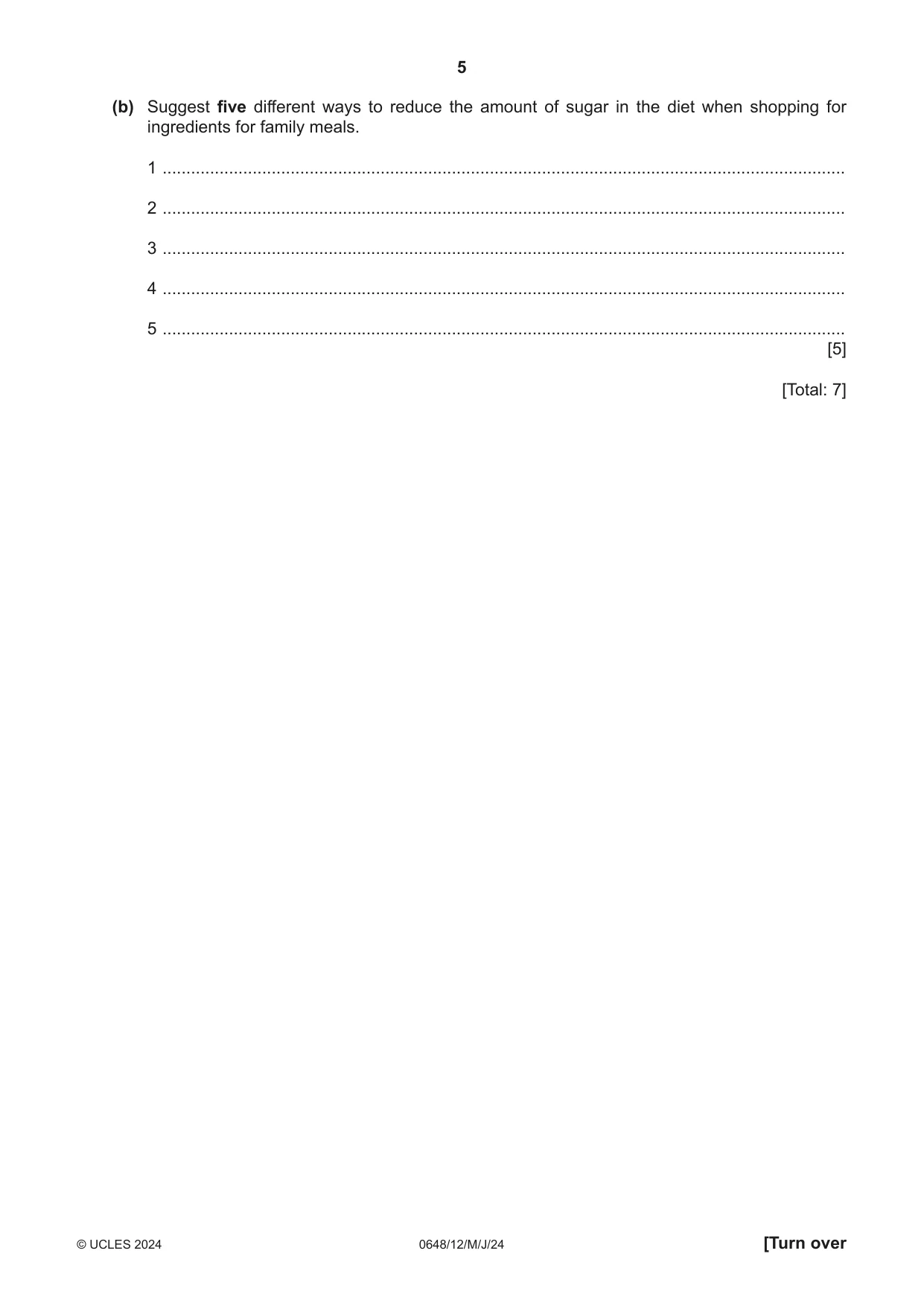 Cambridge IGCSE Food and Nutrition 0648 2024 May/June Paper 1 · Variant 2 question paper, page 5 of 12