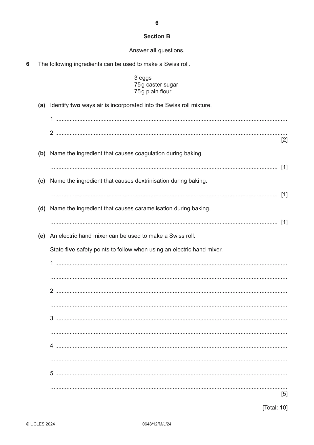 Cambridge IGCSE Food and Nutrition 0648 2024 May/June Paper 1 · Variant 2 question paper, page 6 of 12