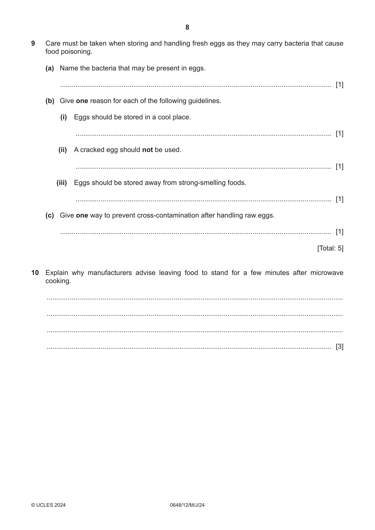 Cambridge IGCSE Food and Nutrition 0648 2024 May/June Paper 1 · Variant 2 question paper, page 8 of 12