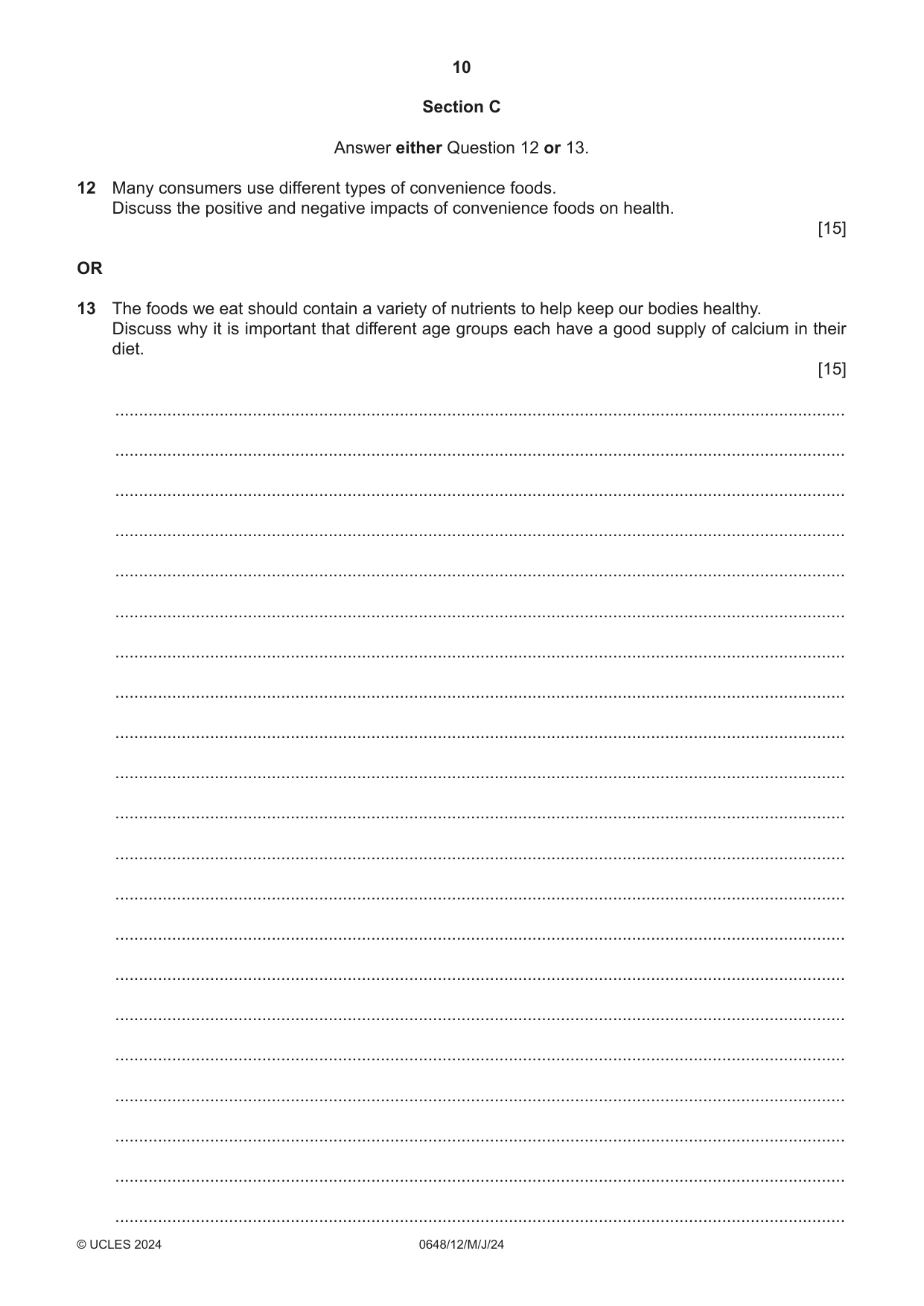 Cambridge IGCSE Food and Nutrition 0648 2024 May/June Paper 1 · Variant 2 question paper, page 10 of 12