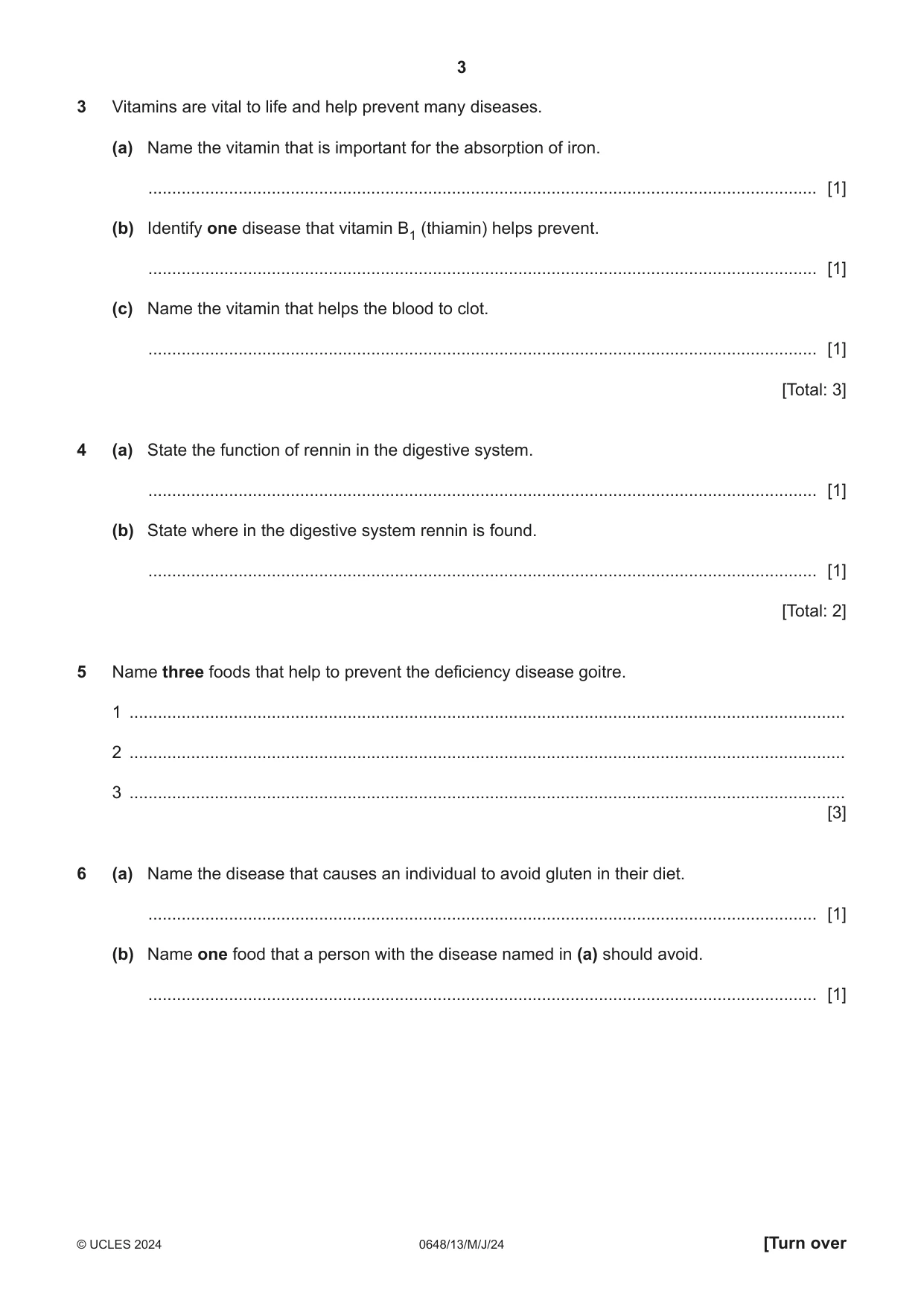 Cambridge IGCSE Food and Nutrition 0648 2024 May/June Paper 1 · Variant 3 question paper, page 3 of 12