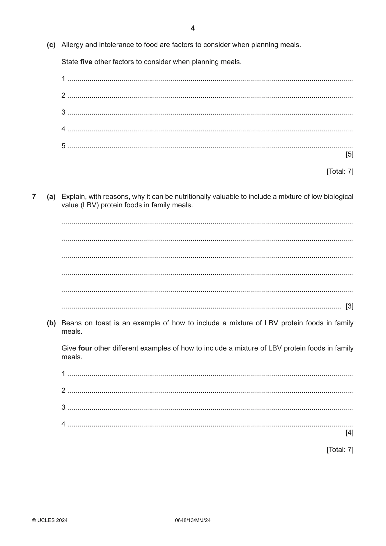 Cambridge IGCSE Food and Nutrition 0648 2024 May/June Paper 1 · Variant 3 question paper, page 4 of 12