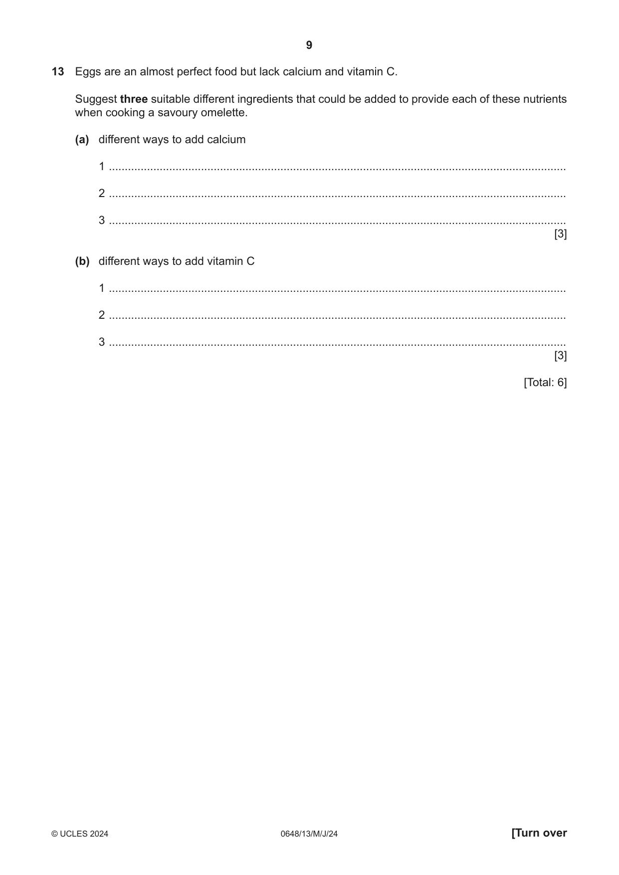 Cambridge IGCSE Food and Nutrition 0648 2024 May/June Paper 1 · Variant 3 question paper, page 9 of 12