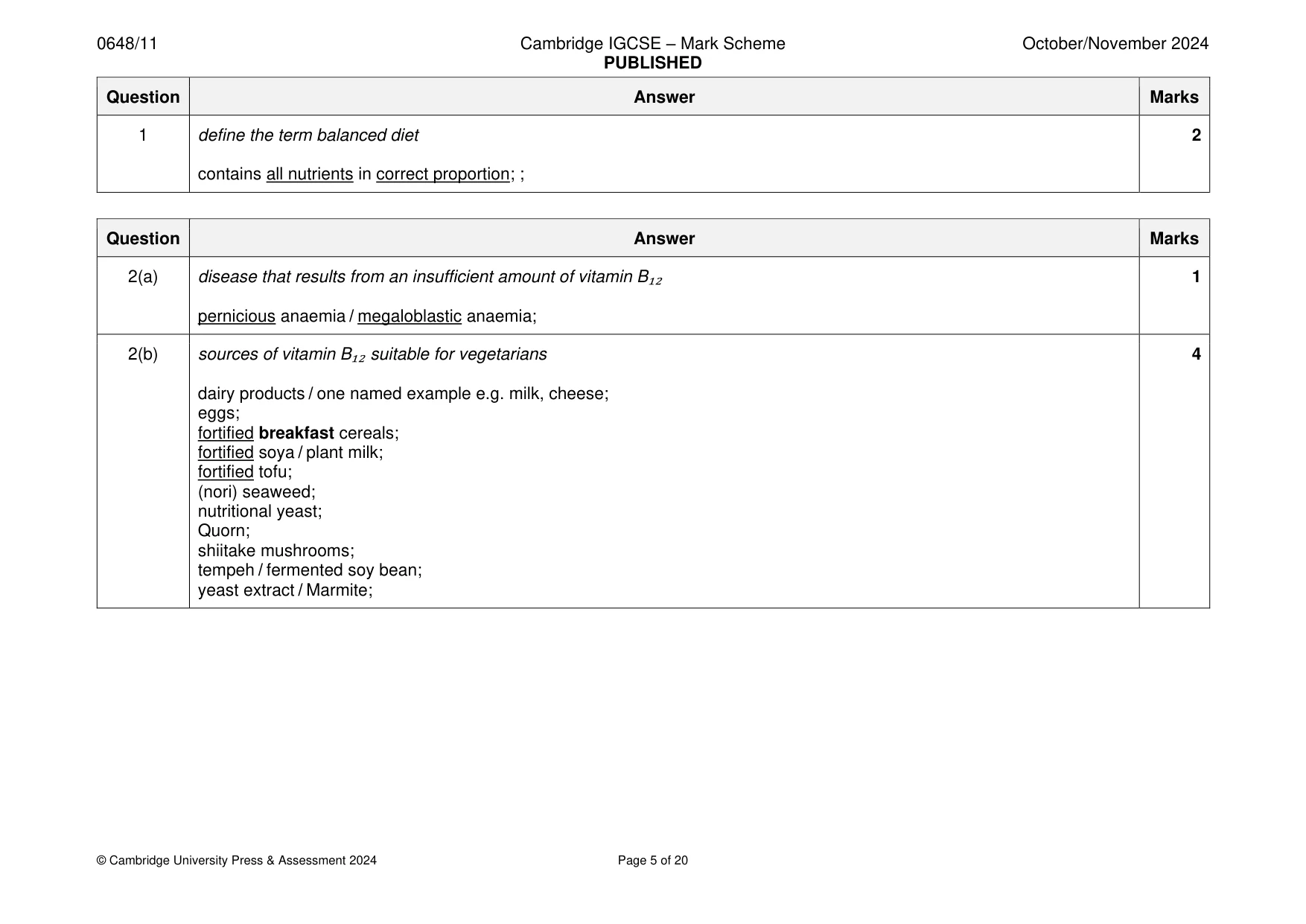 Mark scheme, page 5 of 20