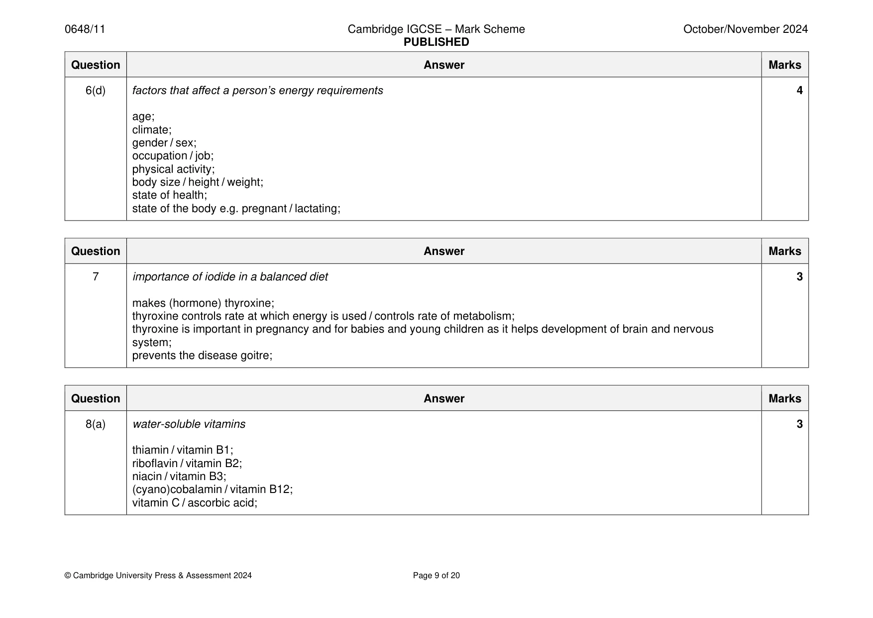 Mark scheme, page 9 of 20