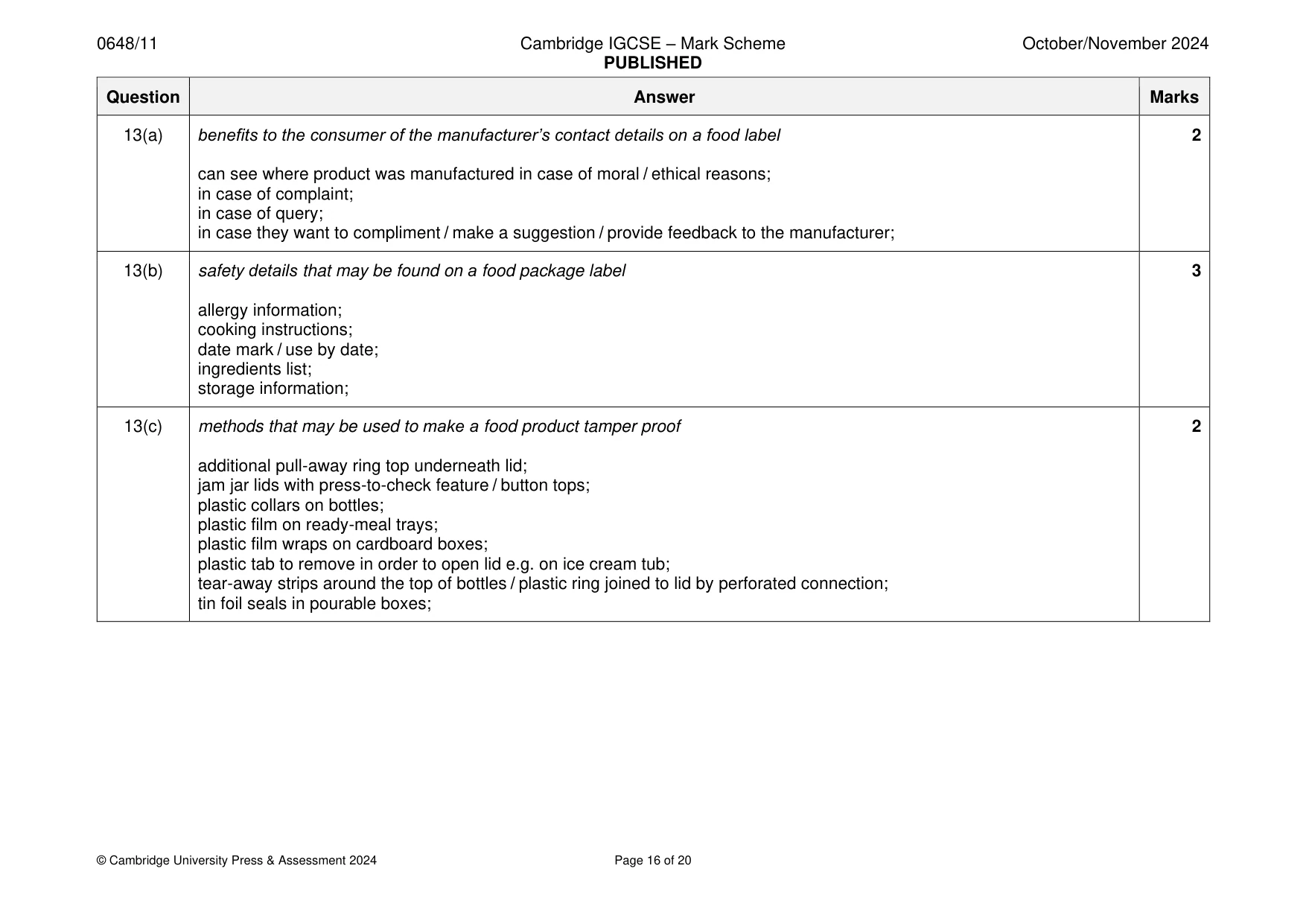 Mark scheme, page 16 of 20