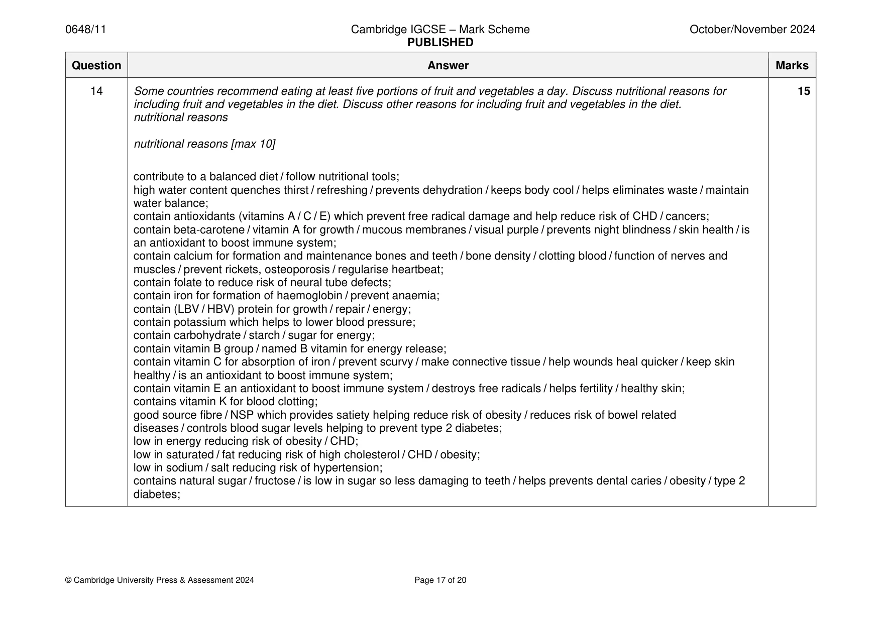 Mark scheme, page 17 of 20