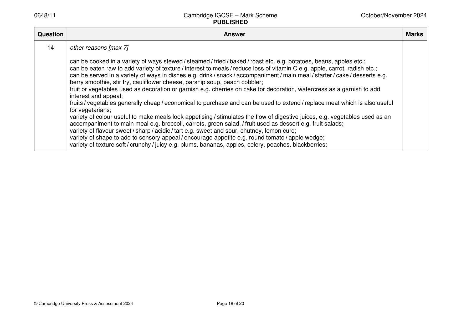 Mark scheme, page 18 of 20