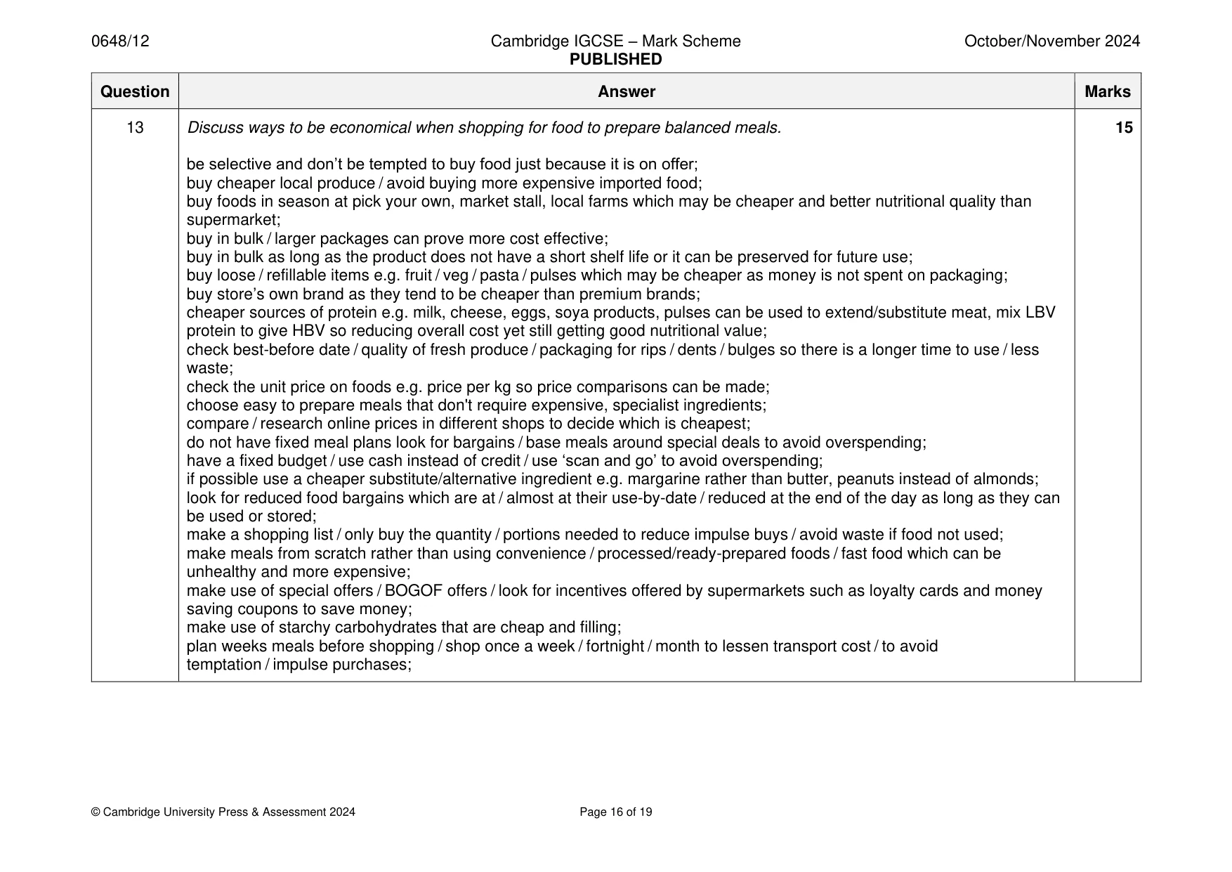 Mark scheme, page 16 of 19