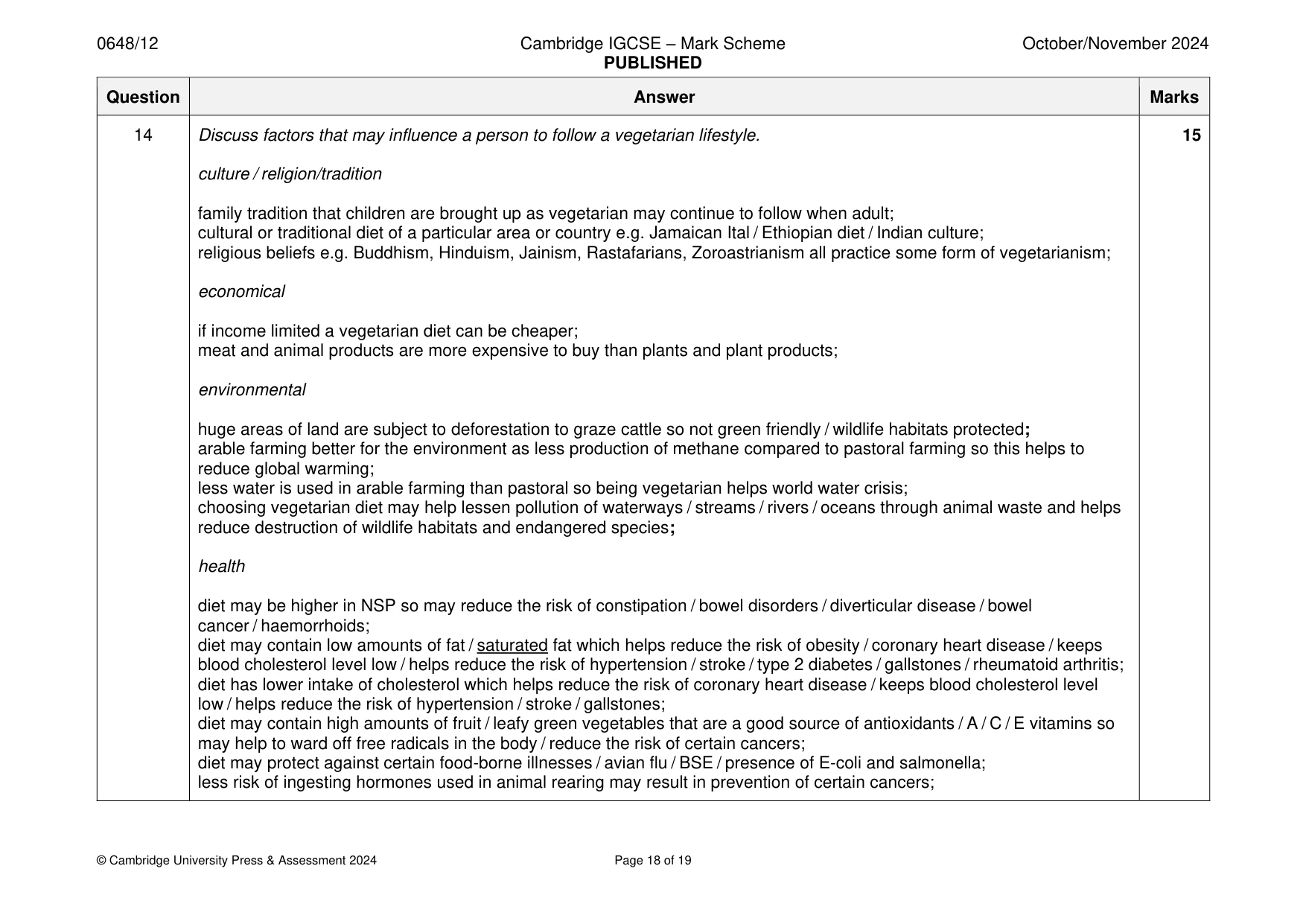 Mark scheme, page 18 of 19