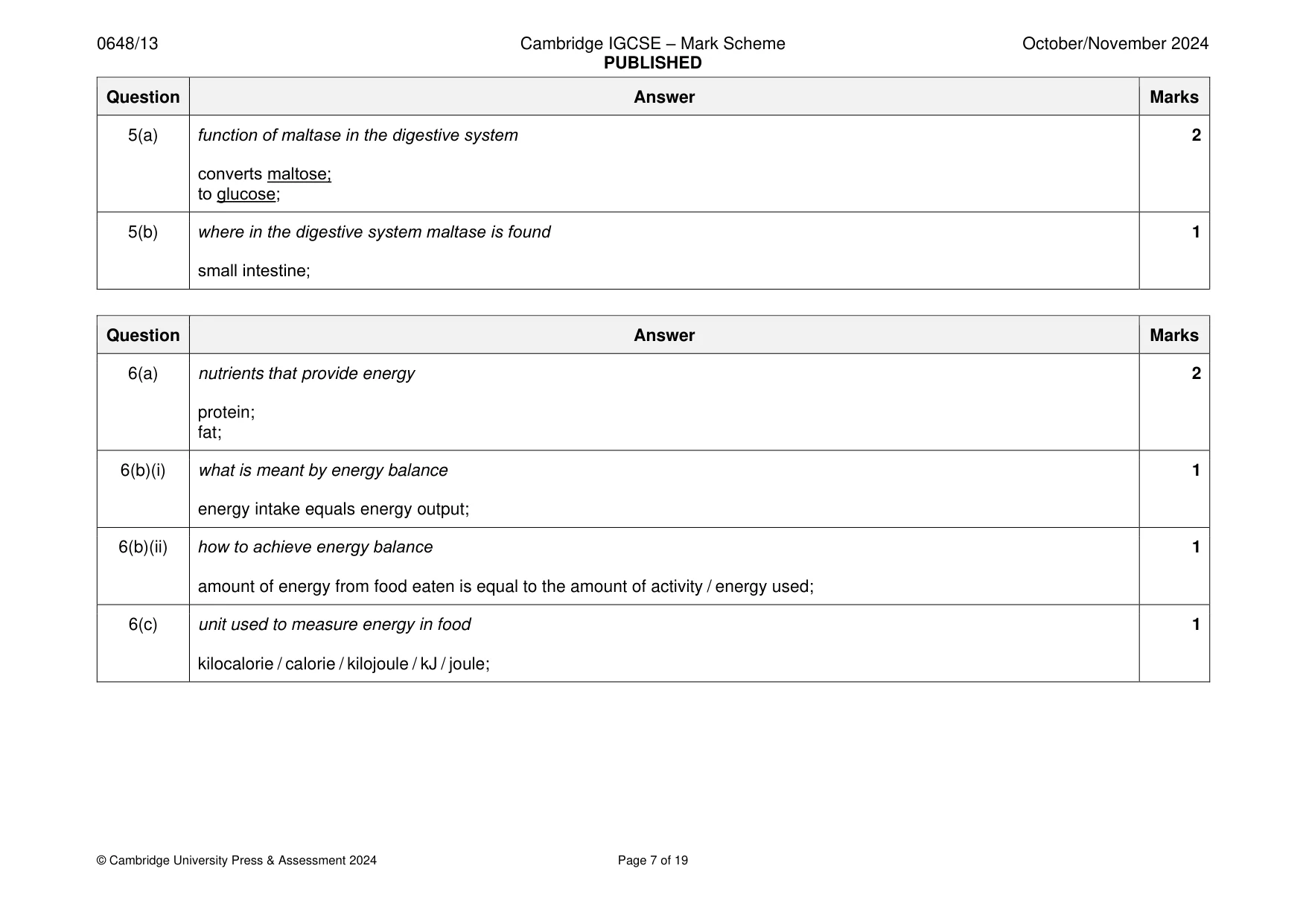 Mark scheme, page 7 of 19