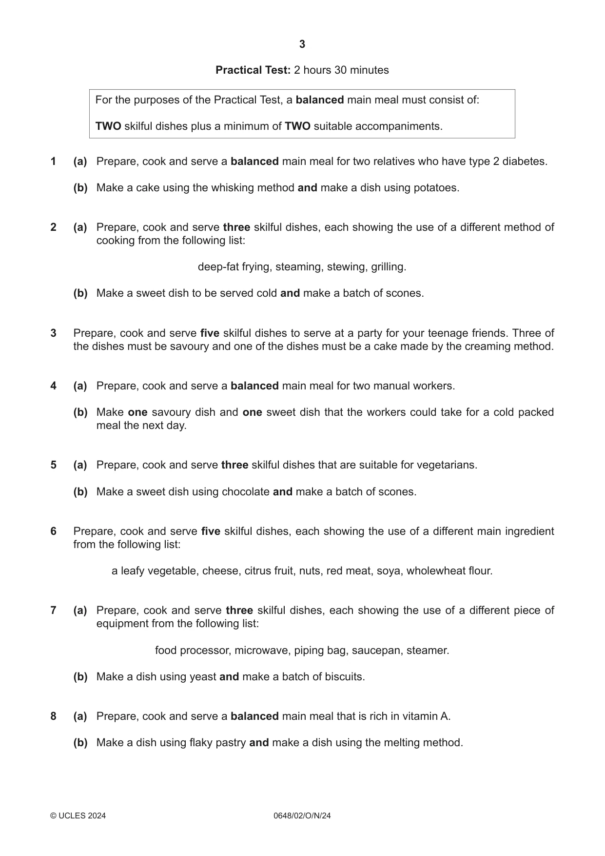 Cambridge IGCSE Food and Nutrition 0648 2024 Oct/Nov Paper 2 · Variant 0 question paper, page 3 of 4
