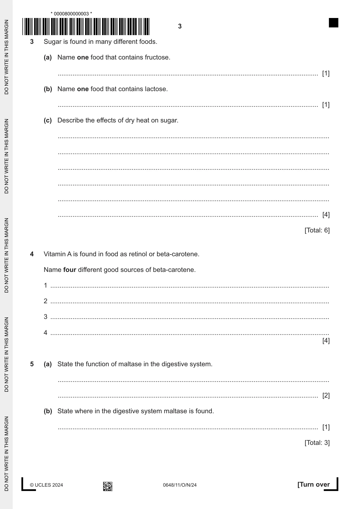 Cambridge IGCSE Food and Nutrition 0648 2024 Oct/Nov Paper 1 · Variant 1 question paper, page 3 of 12
