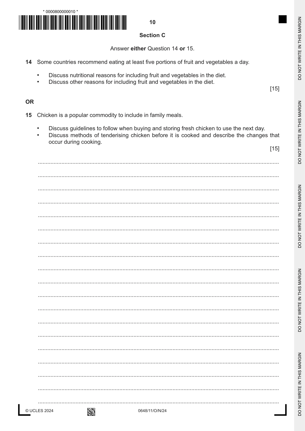 Cambridge IGCSE Food and Nutrition 0648 2024 Oct/Nov Paper 1 · Variant 1 question paper, page 10 of 12