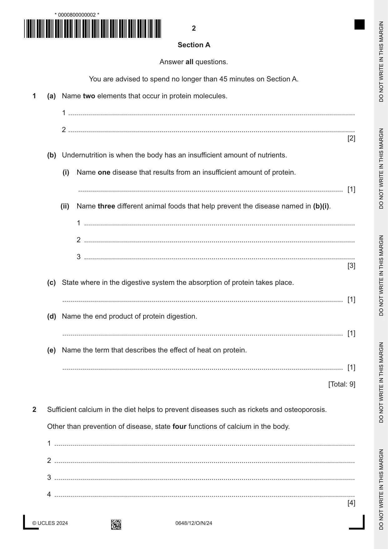Cambridge IGCSE Food and Nutrition 0648 2024 Oct/Nov Paper 1 · Variant 2 question paper, page 2 of 12
