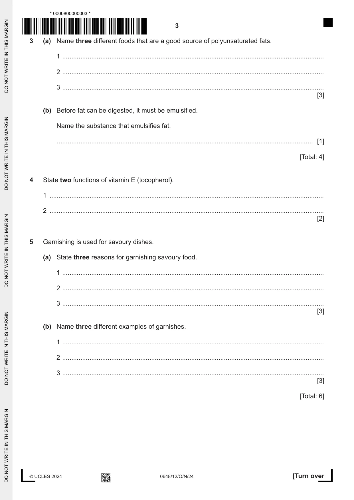 Cambridge IGCSE Food and Nutrition 0648 2024 Oct/Nov Paper 1 · Variant 2 question paper, page 3 of 12