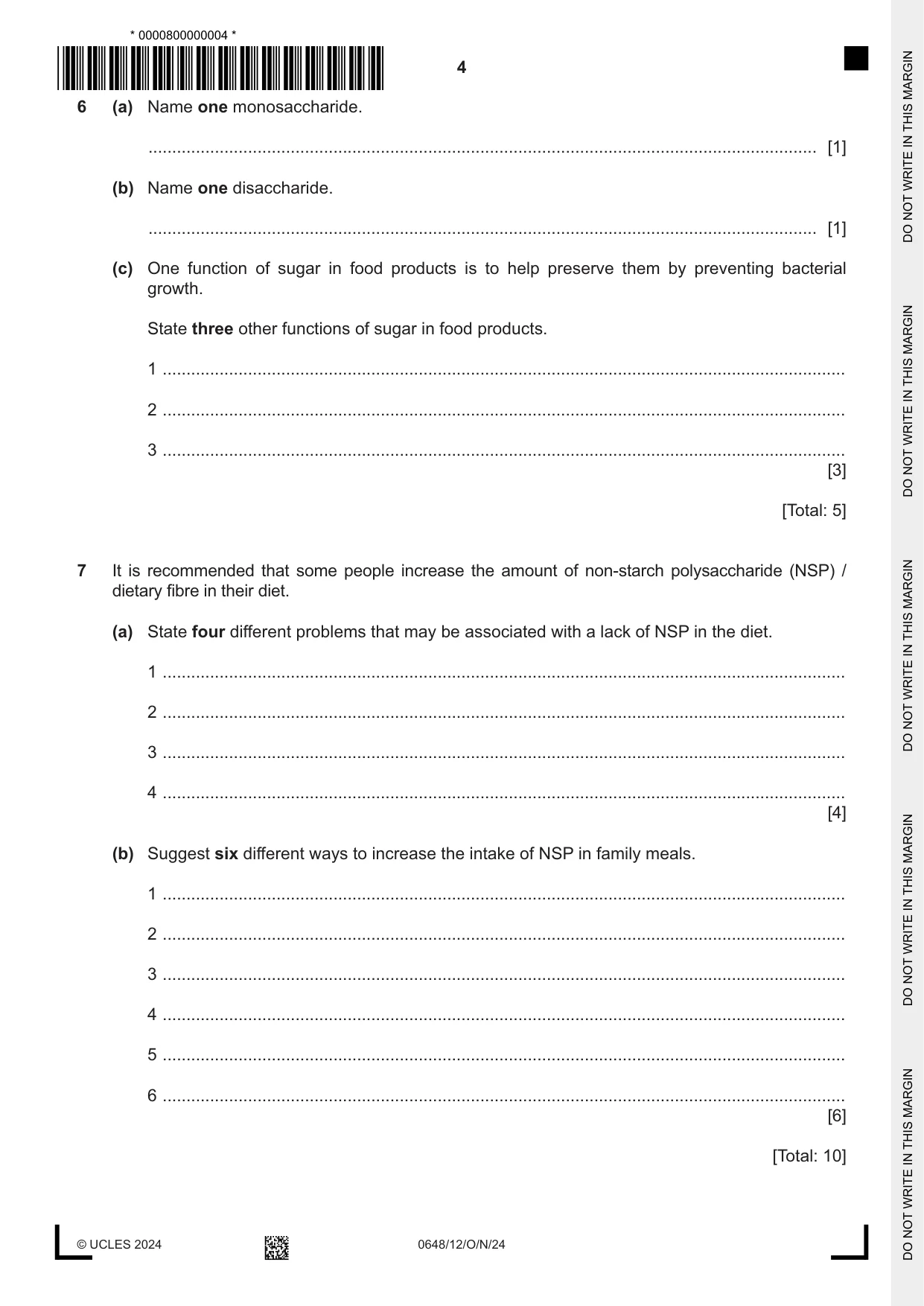 Cambridge IGCSE Food and Nutrition 0648 2024 Oct/Nov Paper 1 · Variant 2 question paper, page 4 of 12