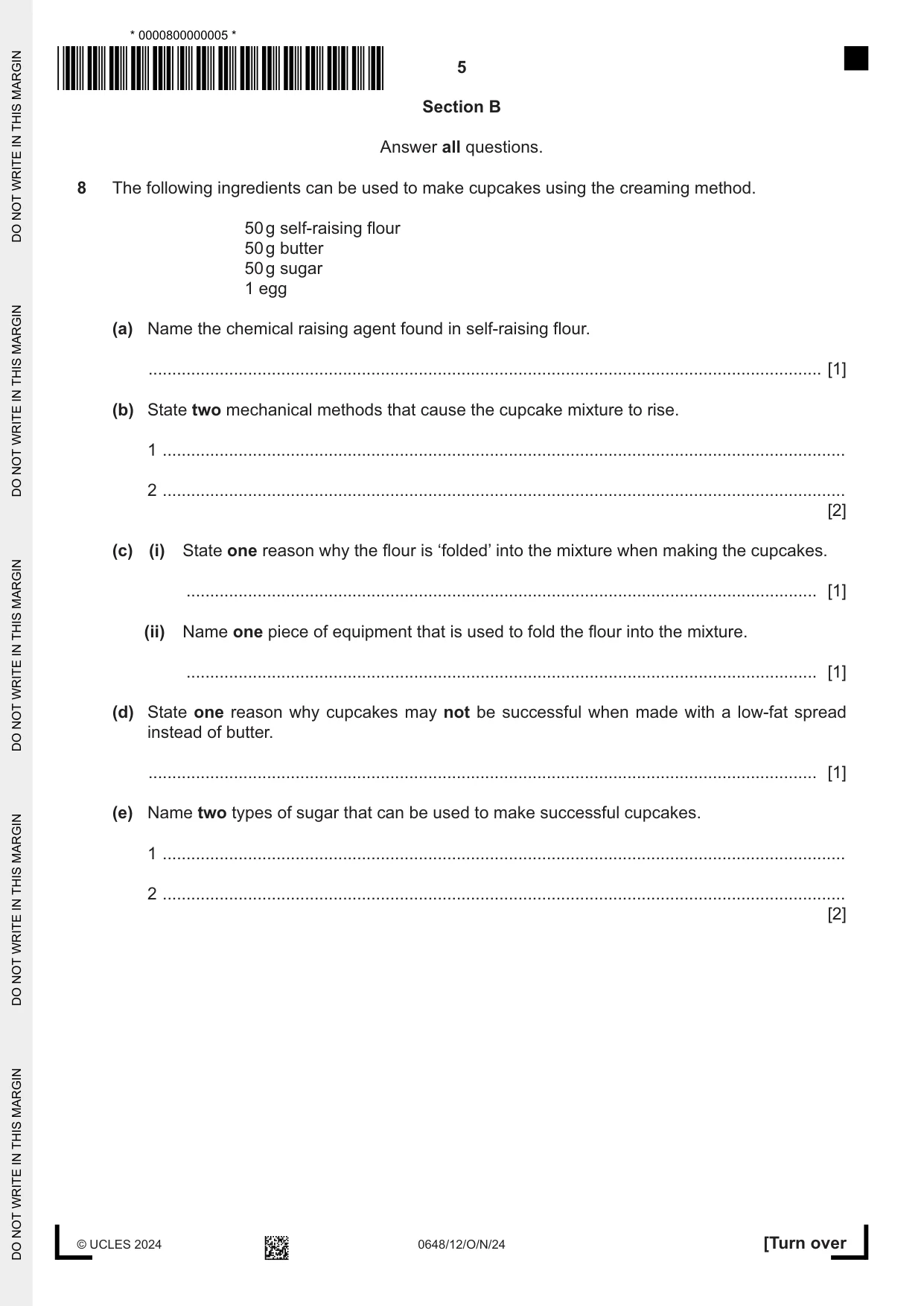 Cambridge IGCSE Food and Nutrition 0648 2024 Oct/Nov Paper 1 · Variant 2 question paper, page 5 of 12