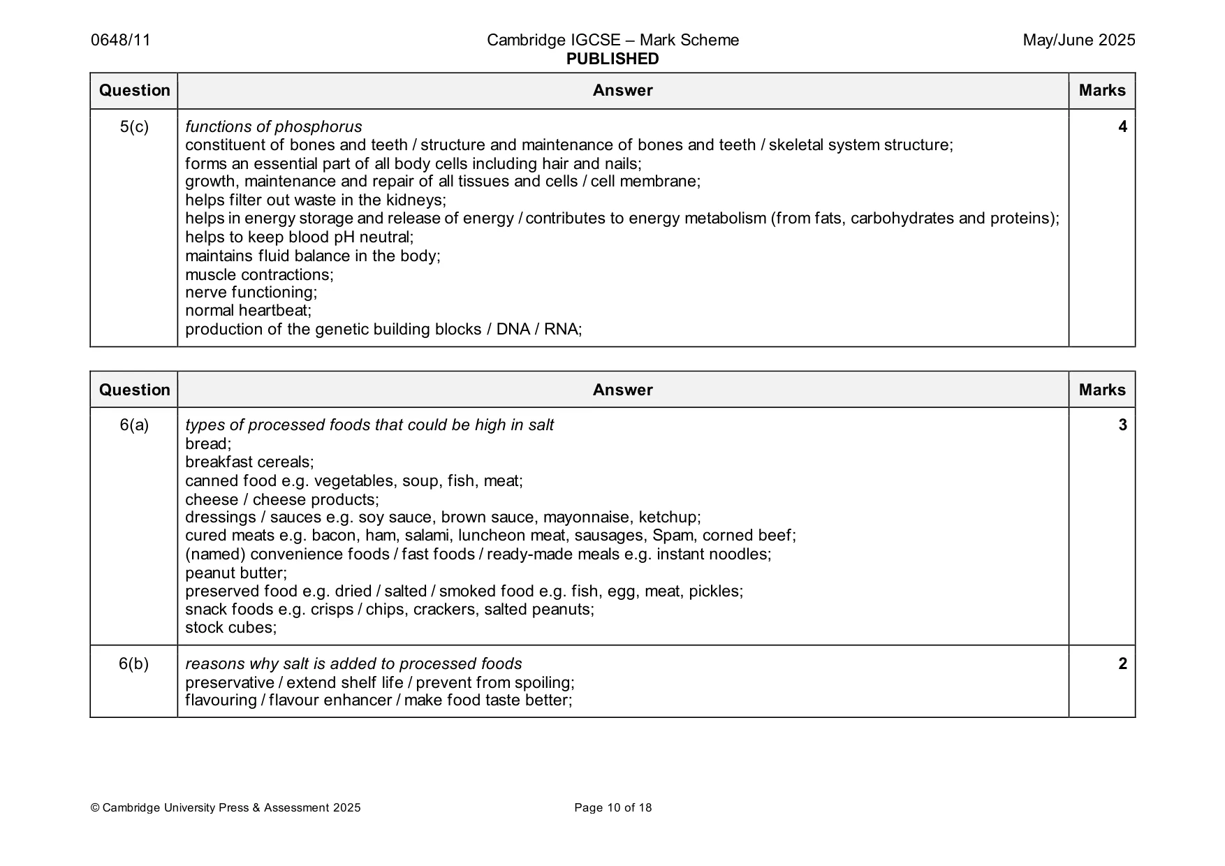 Mark scheme, page 10 of 18