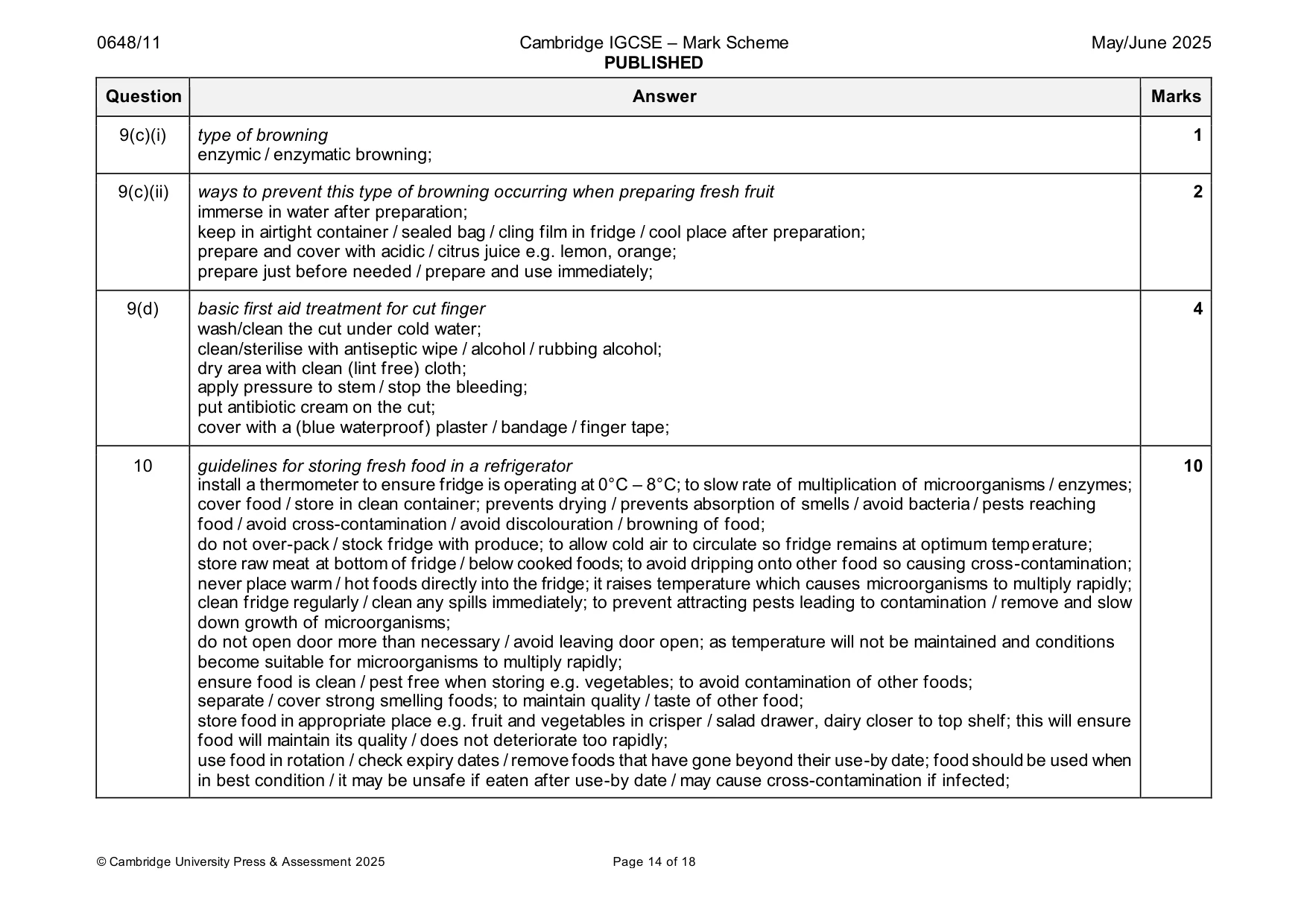 Mark scheme, page 14 of 18