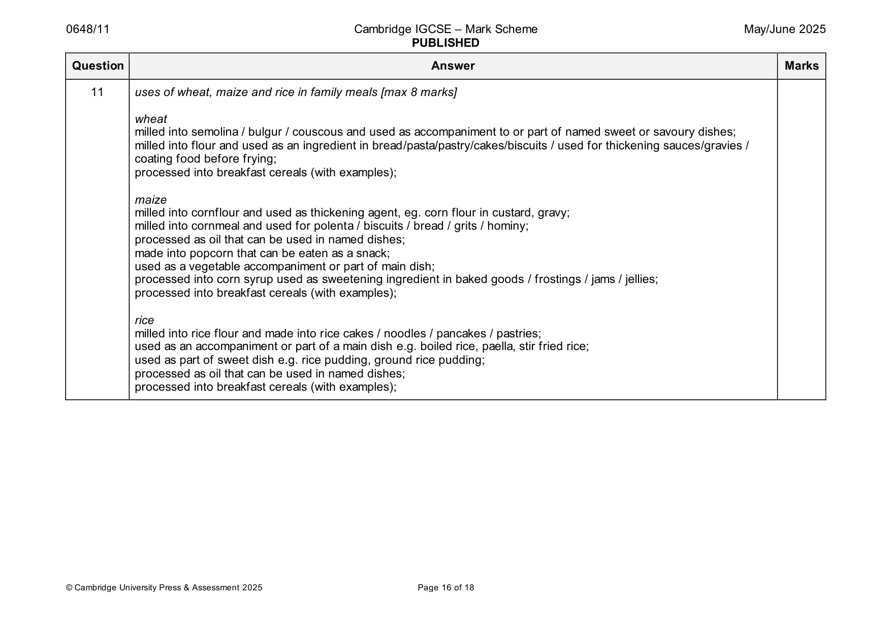 Mark scheme, page 16 of 18