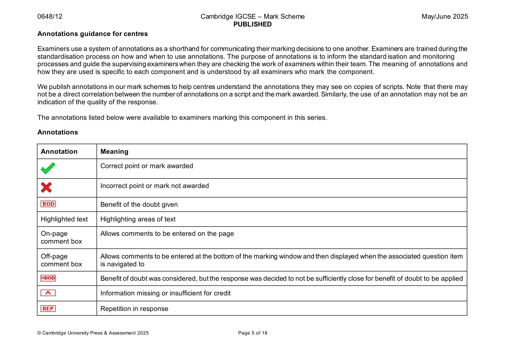 Mark scheme, page 5 of 18