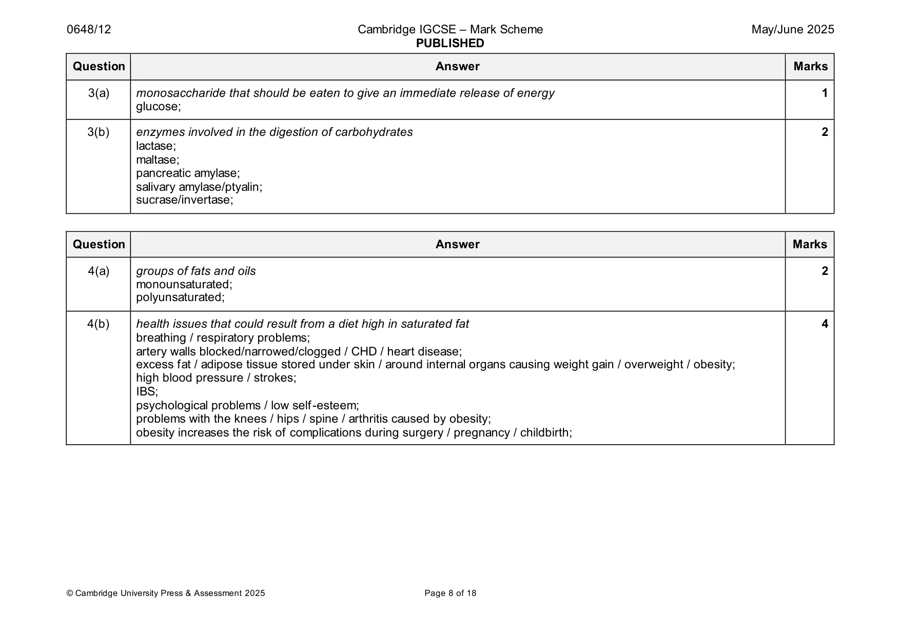 Mark scheme, page 8 of 18