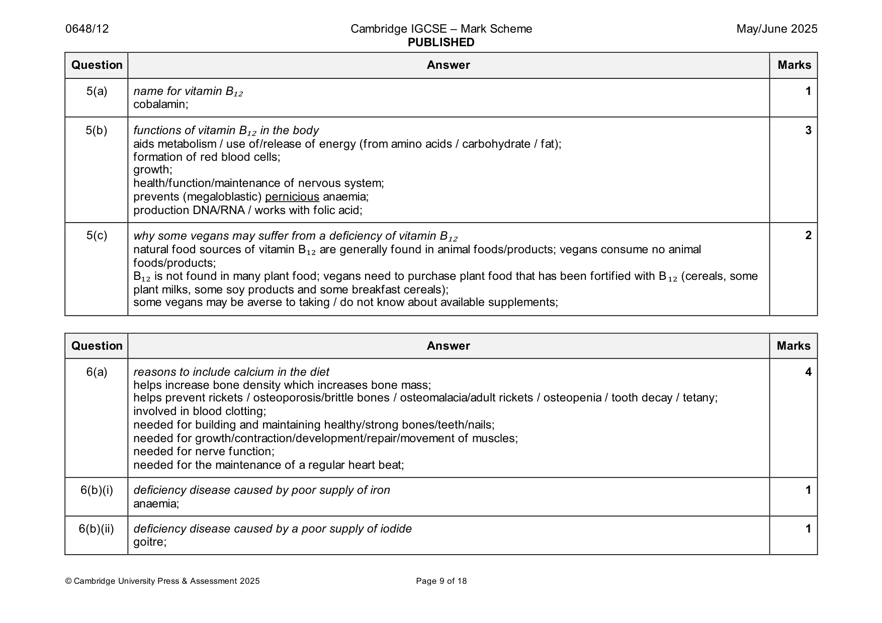 Mark scheme, page 9 of 18