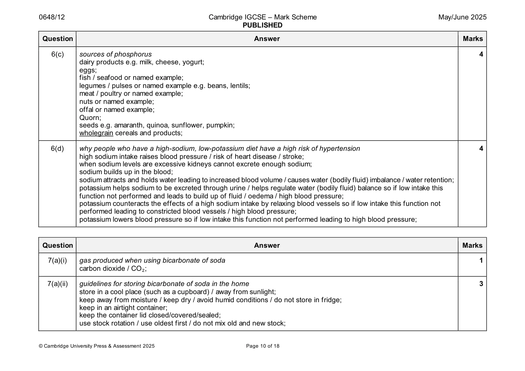 Mark scheme, page 10 of 18